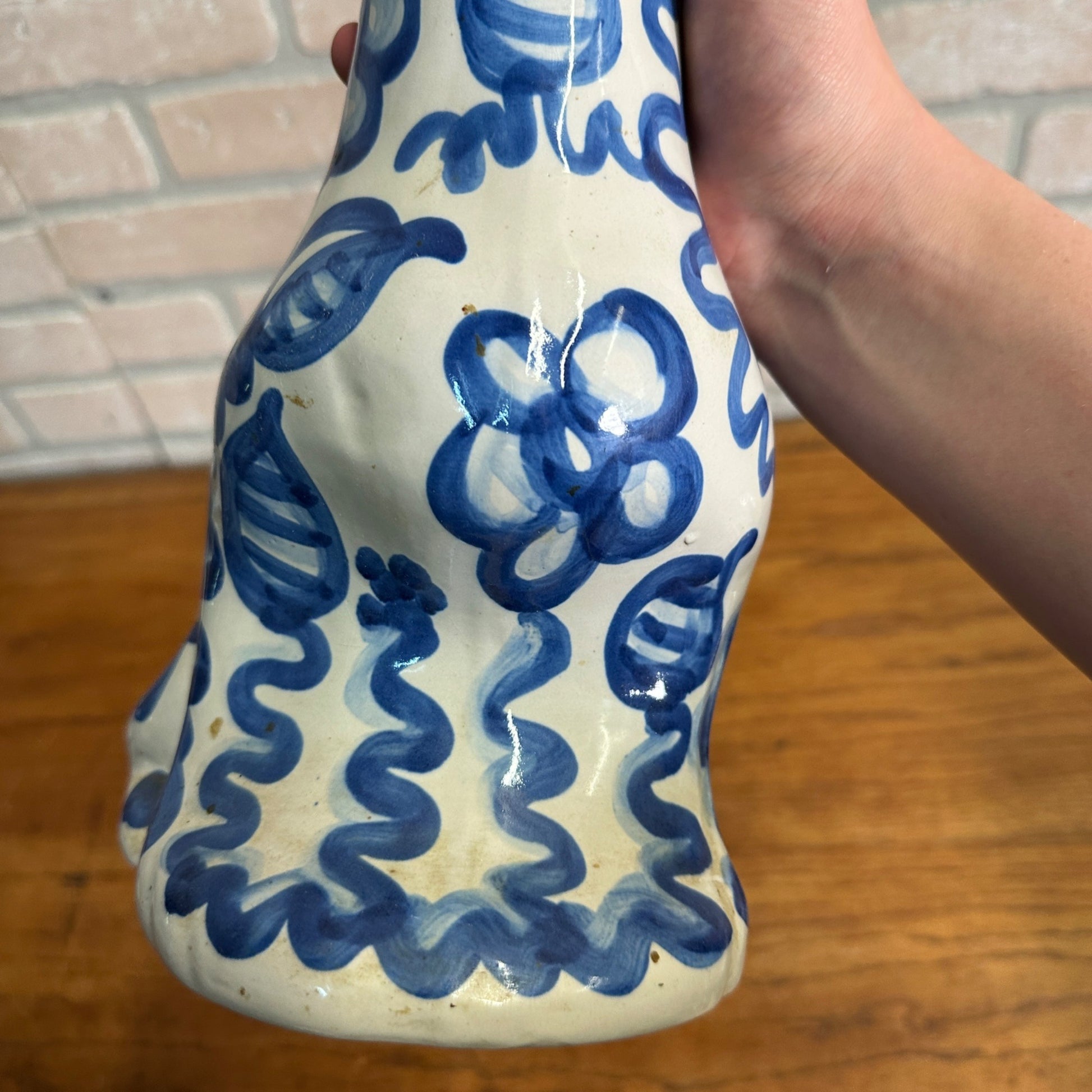 Vintage M. A. Hadley CAT VASE Blue & White Stoneware Pottery