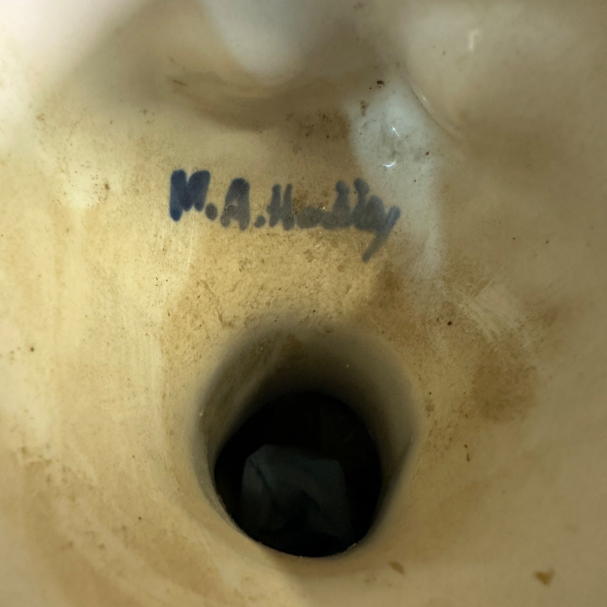 Vintage M. A. Hadley CAT VASE Blue & White Stoneware Pottery