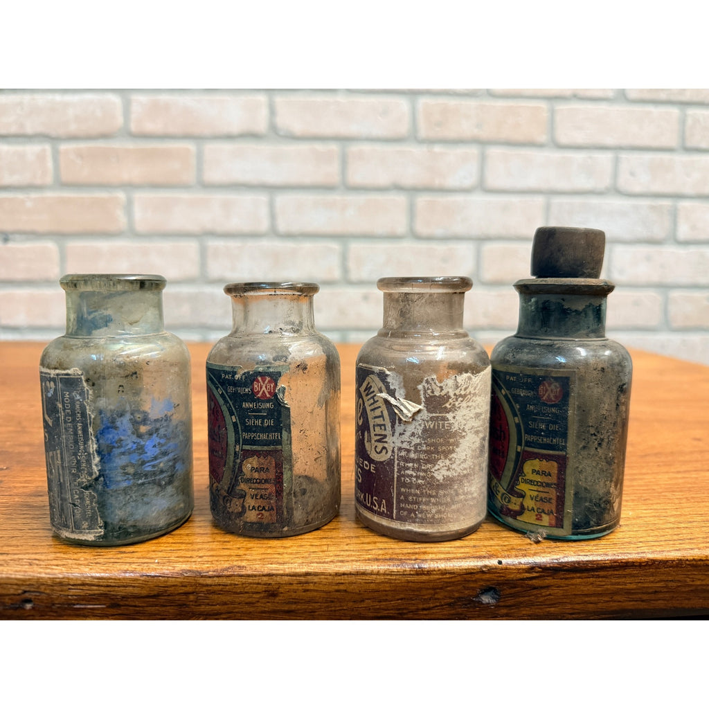 Vintage 1920s Shoe Polish S.W. Bixby & Co. Advertising Bottles Jars Lot (4)
