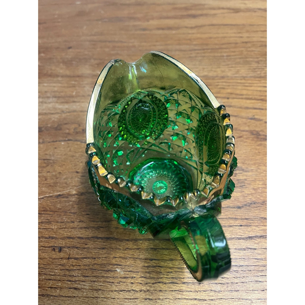 Antique EAPG Northwoods Emerald Green Butter Dish Sugar Bowl Condiment Bowl SET