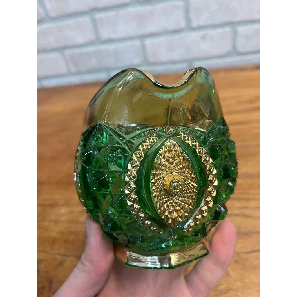 Antique EAPG Northwoods Emerald Green Butter Dish Sugar Bowl Condiment Bowl SET