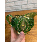 Antique EAPG Northwoods Emerald Green Butter Dish Sugar Bowl Condiment Bowl SET