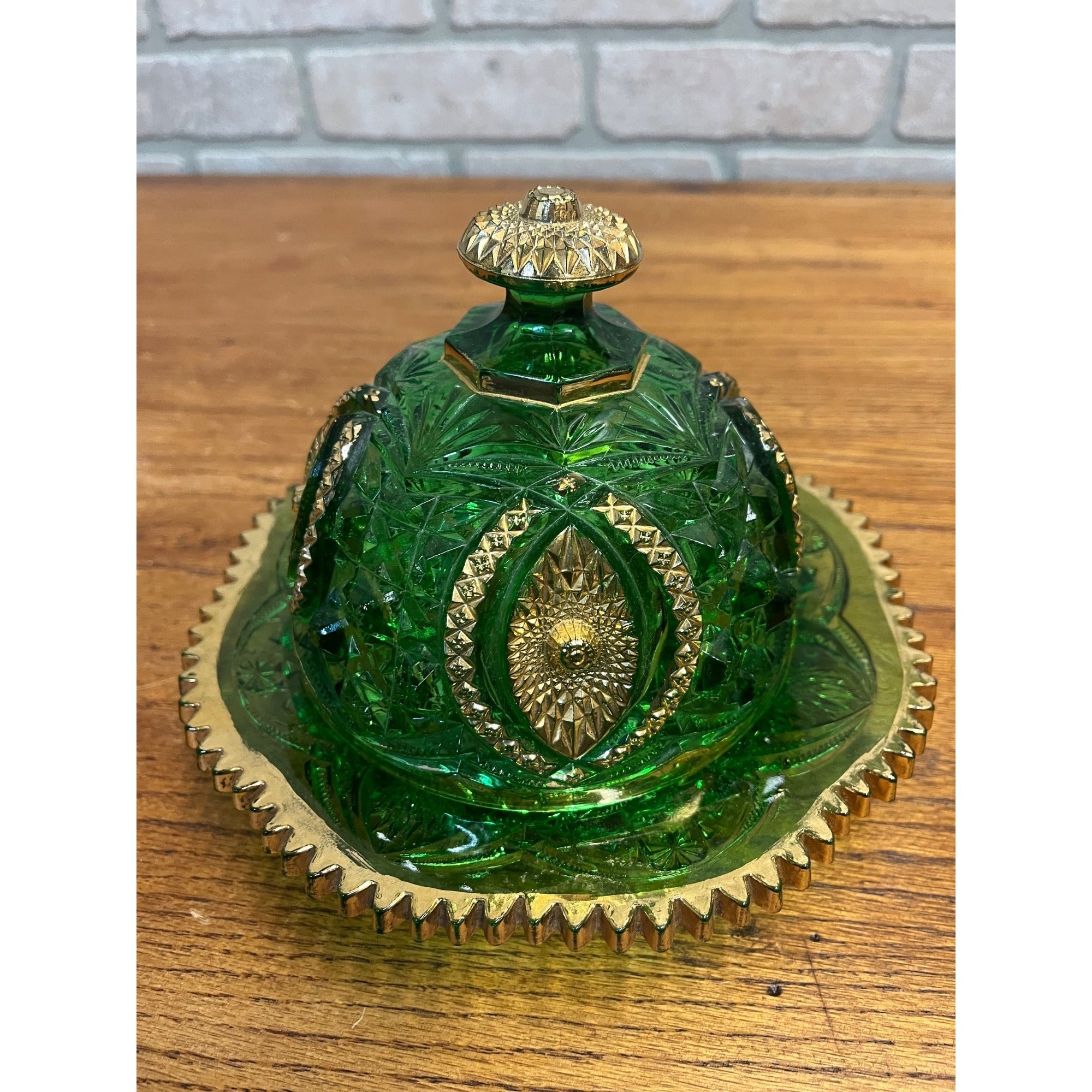 Antique EAPG Northwoods Emerald Green Butter Dish Sugar Bowl Condiment Bowl SET