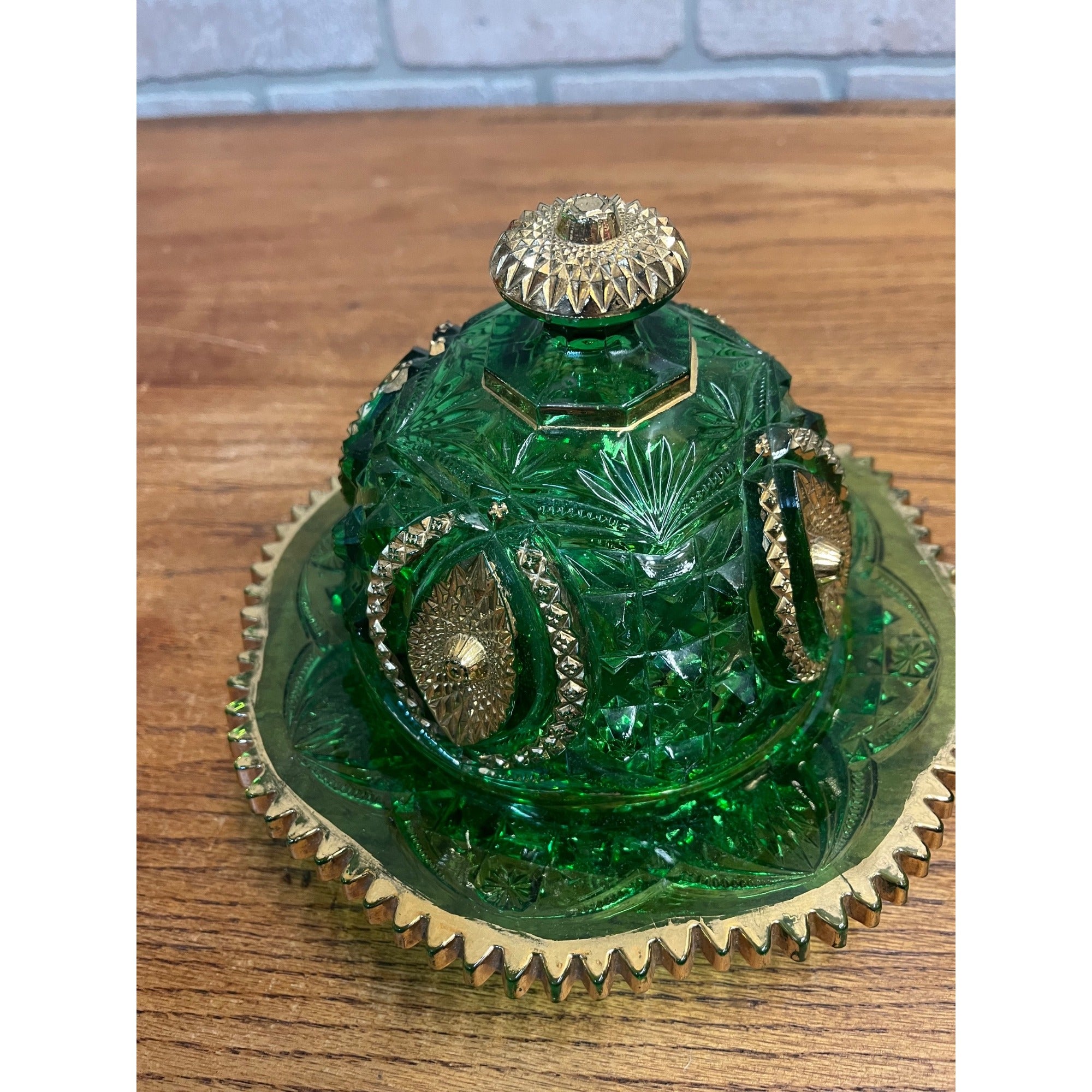 Antique EAPG Northwoods Emerald Green Butter Dish Sugar Bowl Condiment Bowl SET