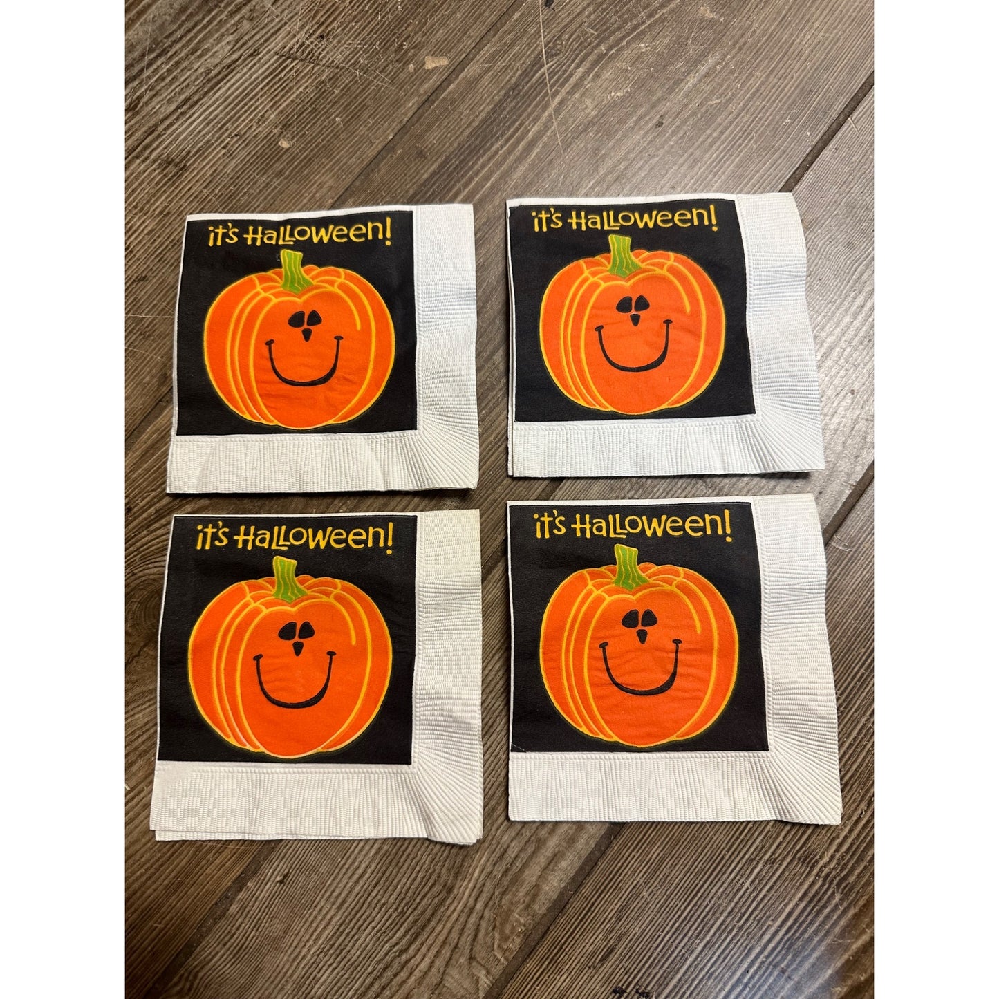 Vintage 1980s Halloween Smiling Pumpkin JOL Napkins Set (4) Artfaire