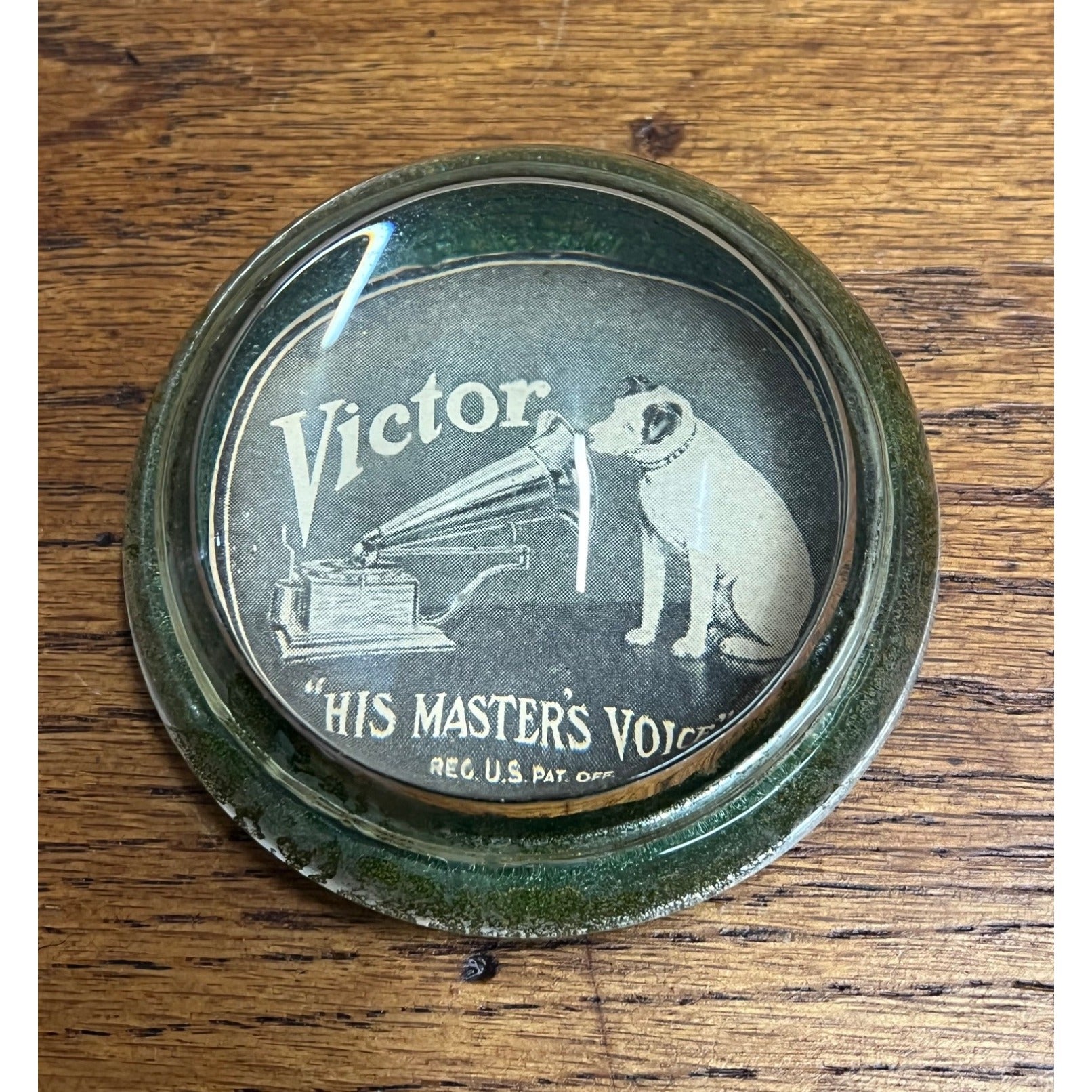 Vintage 1930s RCA Victor Nipper Dog Advertising Glass Paperweight RARE