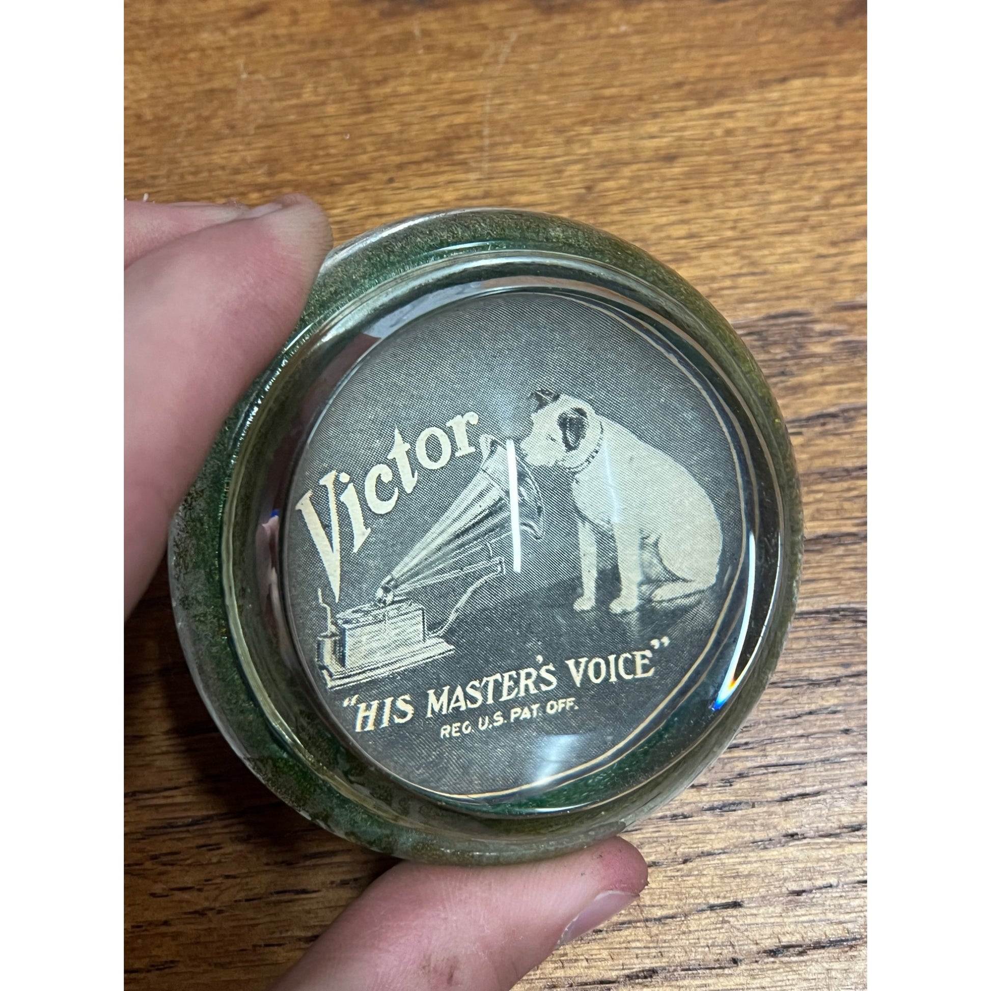 Vintage 1930s RCA Victor Nipper Dog Advertising Glass Paperweight RARE