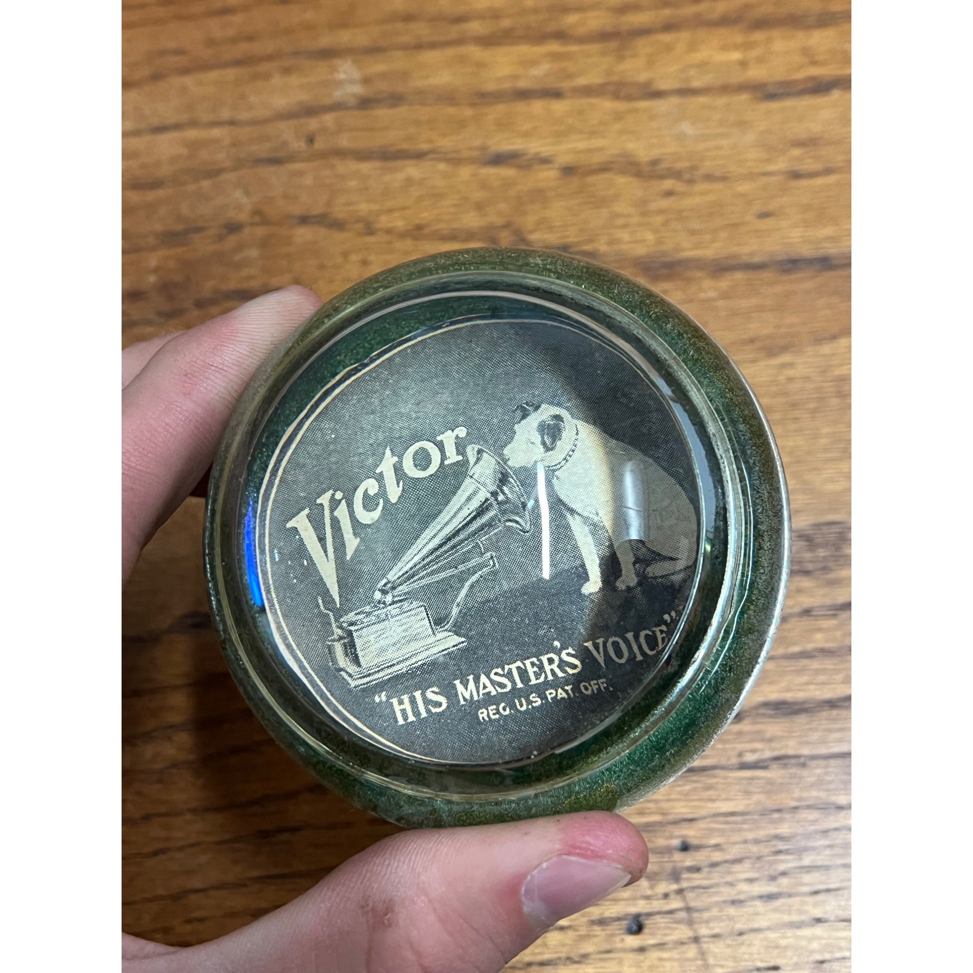 Vintage 1930s RCA Victor Nipper Dog Advertising Glass Paperweight RARE