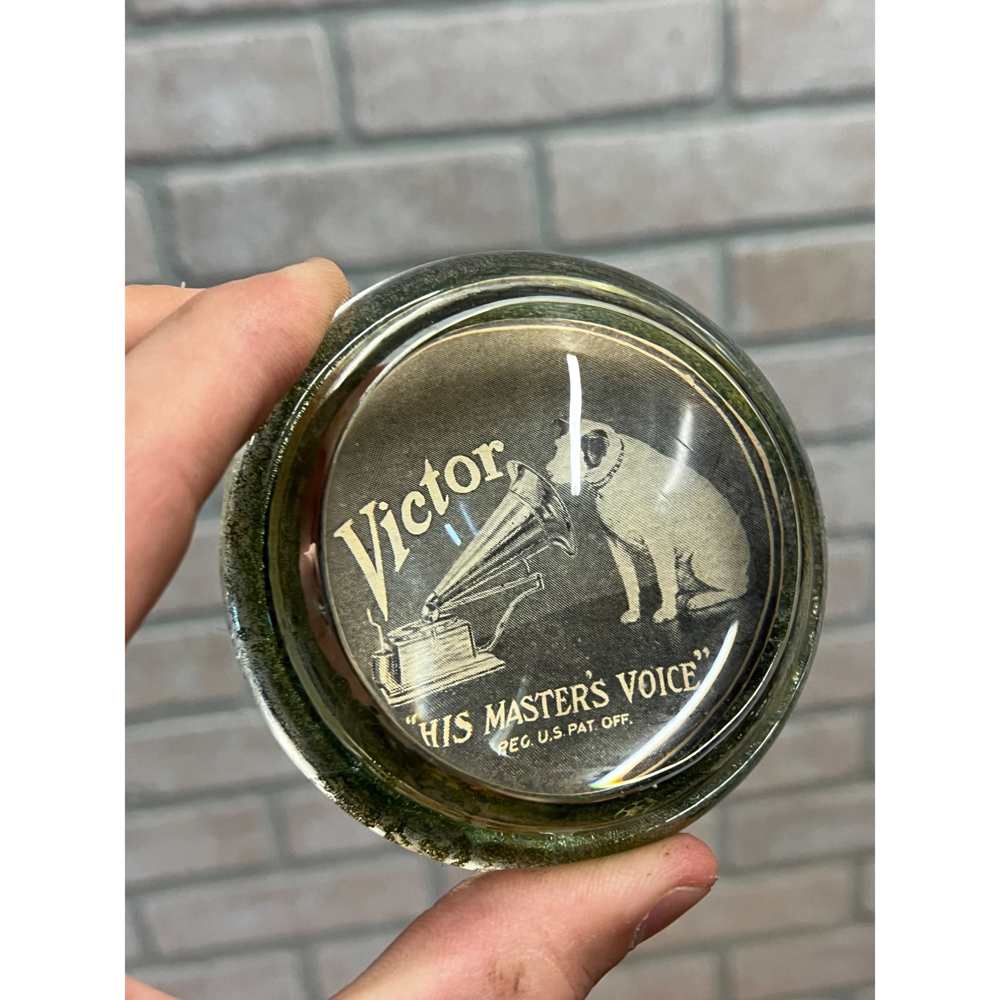 Vintage 1930s RCA Victor Nipper Dog Advertising Glass Paperweight RARE