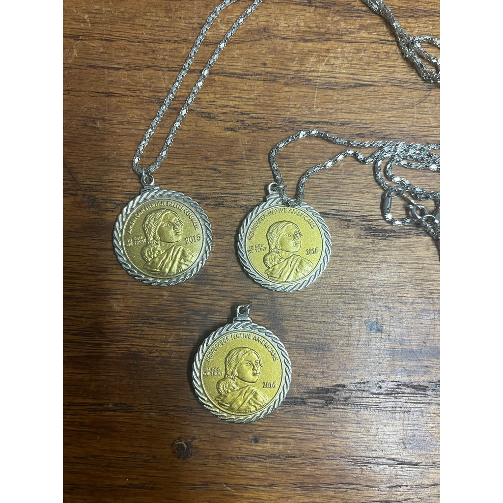 American Indian Relief Council Sacagawea Coin Pendants Necklaces Lot (3)
