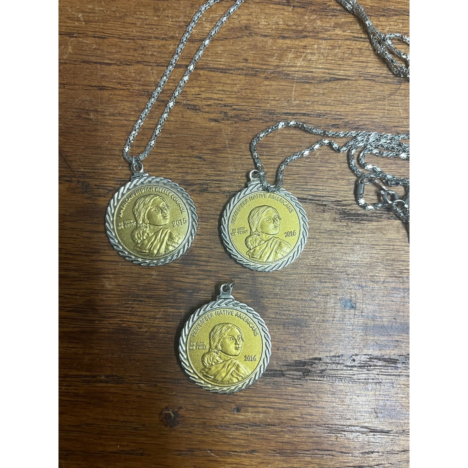 American Indian Relief Council Sacagawea Coin Pendants Necklaces Lot (3)
