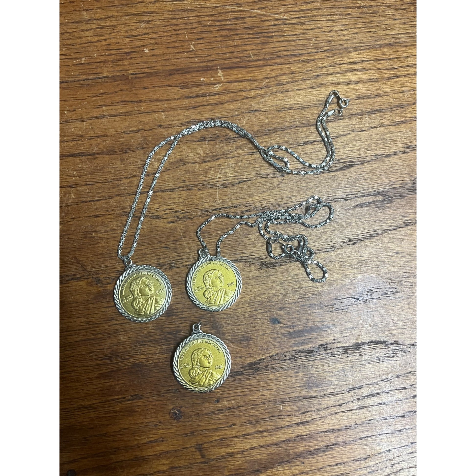 American Indian Relief Council Sacagawea Coin Pendants Necklaces Lot (3)