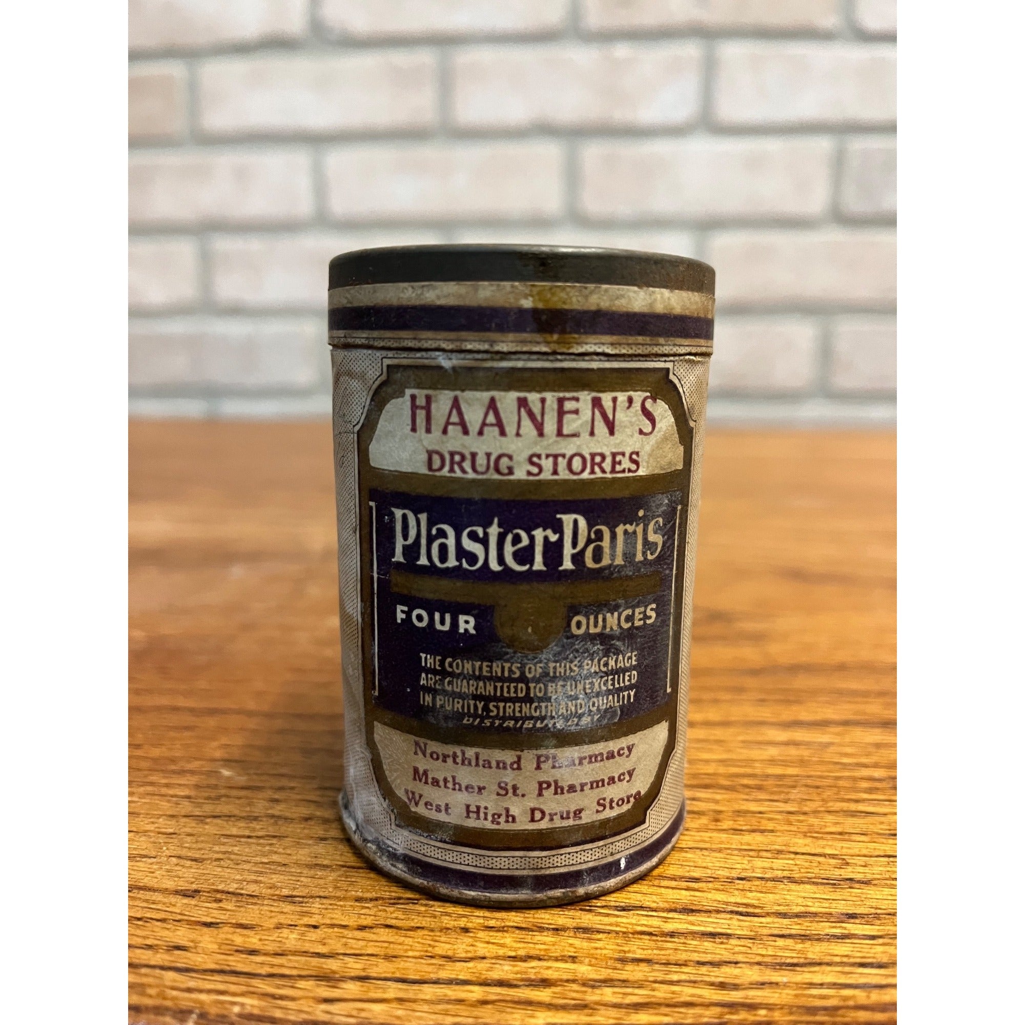 Vintage Dental Plaster Apothecary Can Haanen's Drug Store Green Bay Wisconsin