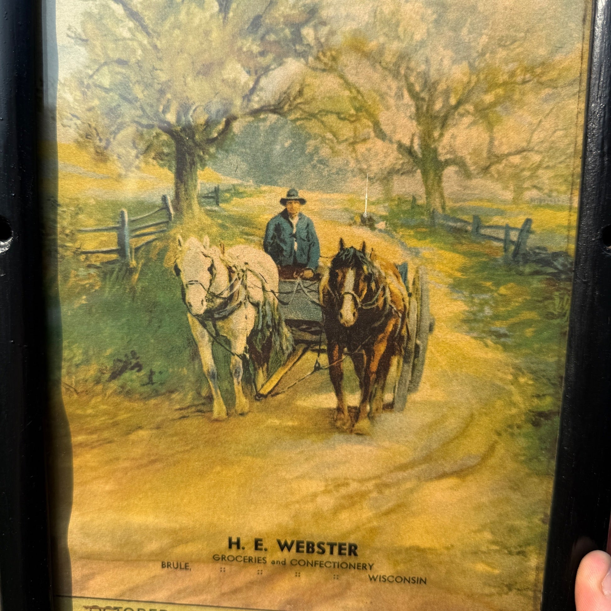 Vintage 1935 Brule Wisconsin Framed Advertising Calendar Sign Webster Store