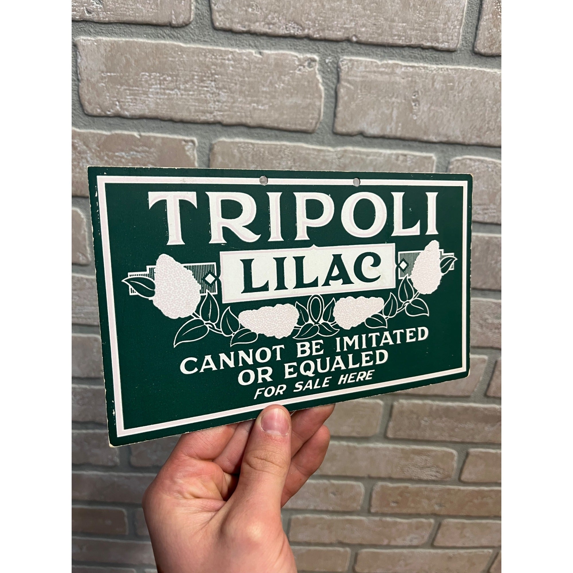 Original c1900s Tripoli Lilac Hanging Advertising Sign Pharmacy Drug Store