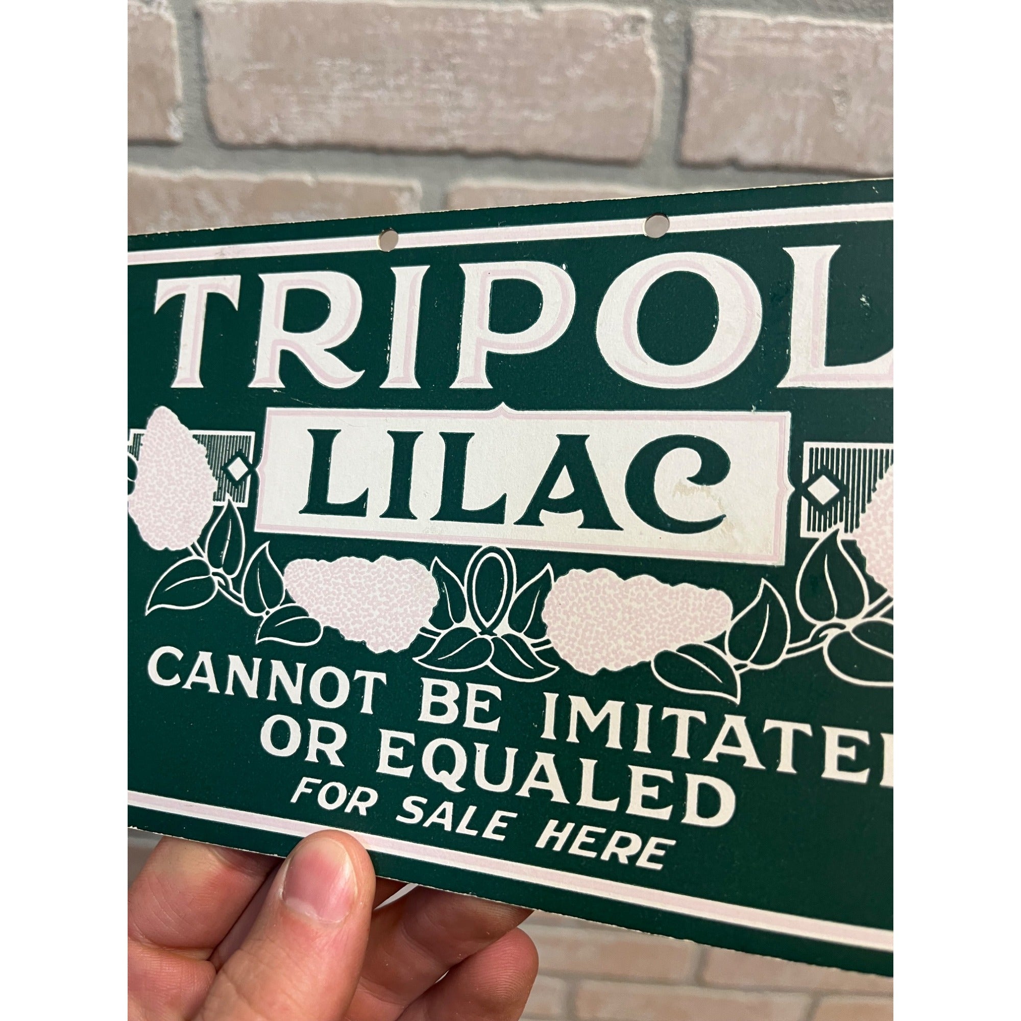 Original c1900s Tripoli Lilac Hanging Advertising Sign Pharmacy Drug Store