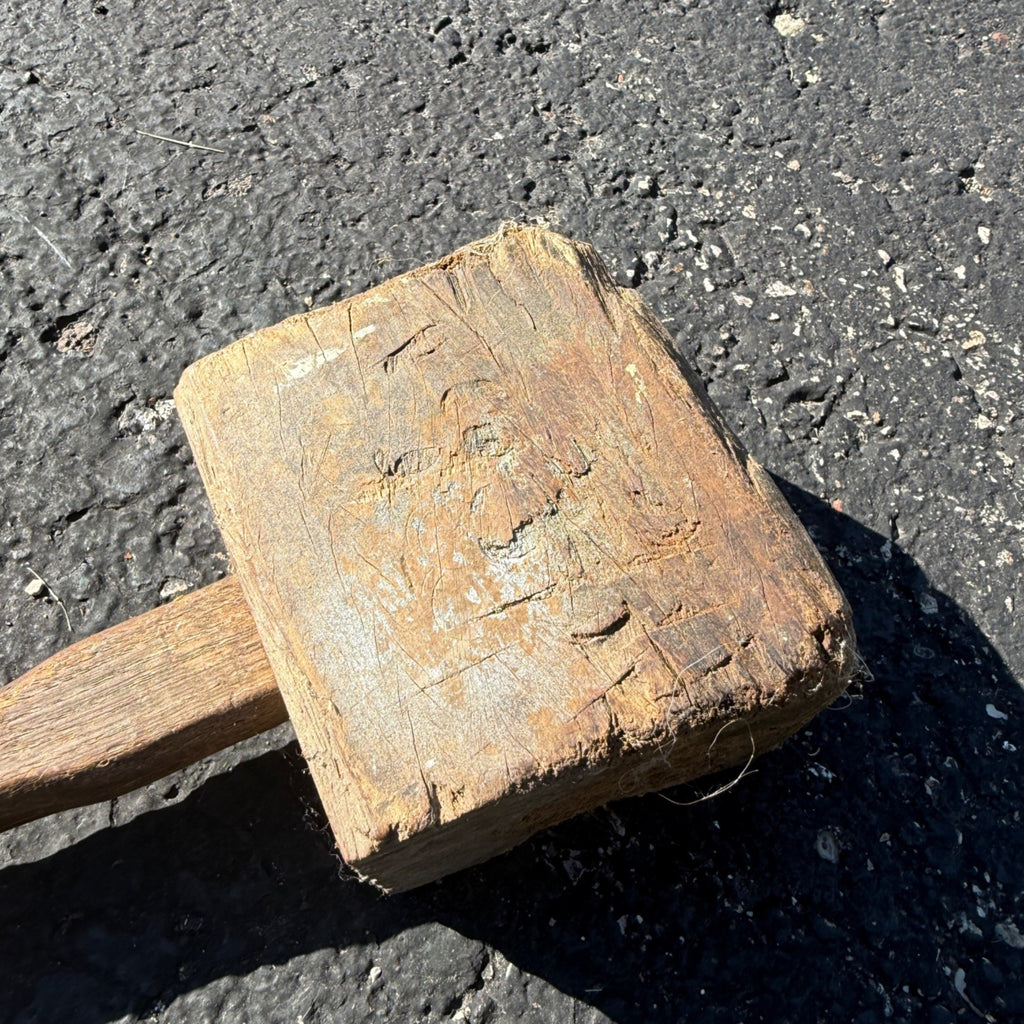Antique Primitive Wooden Mallet Meat Beetle Hand Hewn Farm Tool Rustic Decor