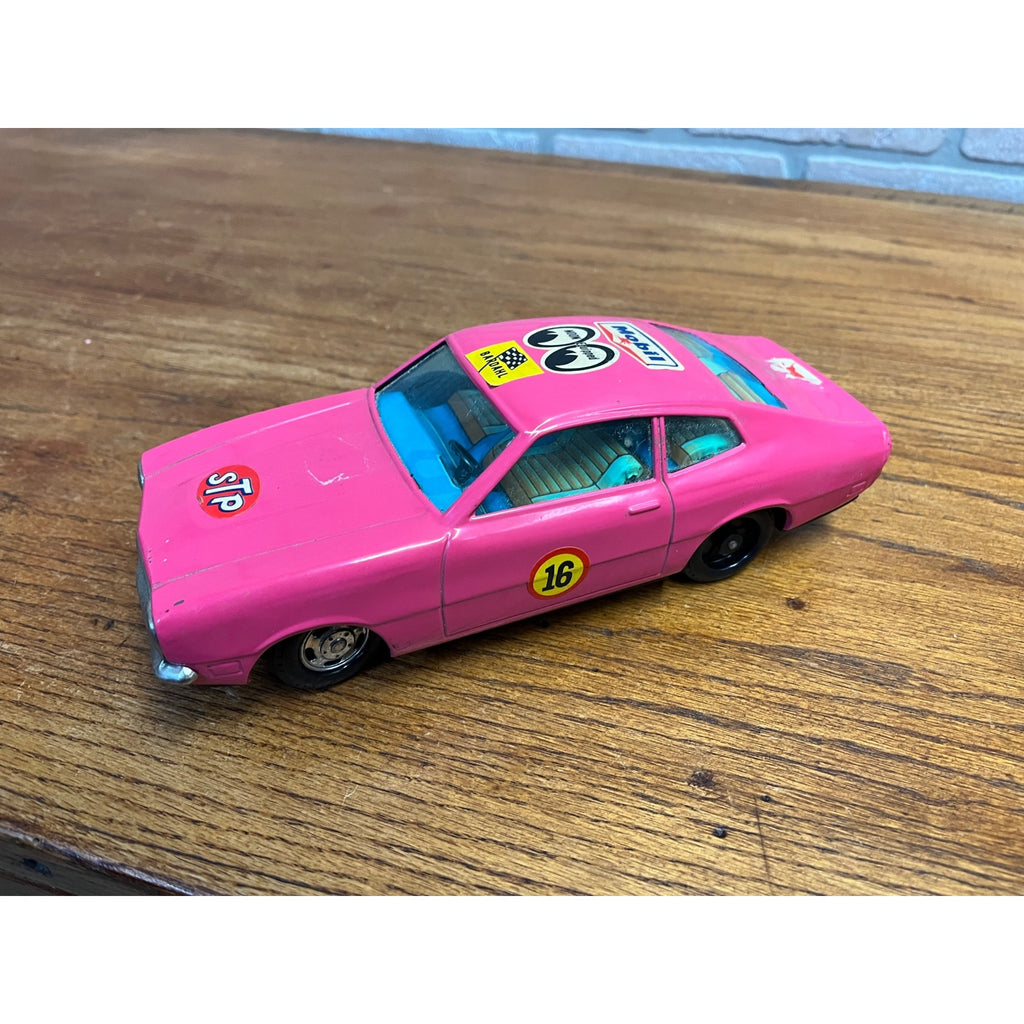 Vintage Bandai Hot Pink Ford Maverick Coupe Battery Operated Tin Toy Car
