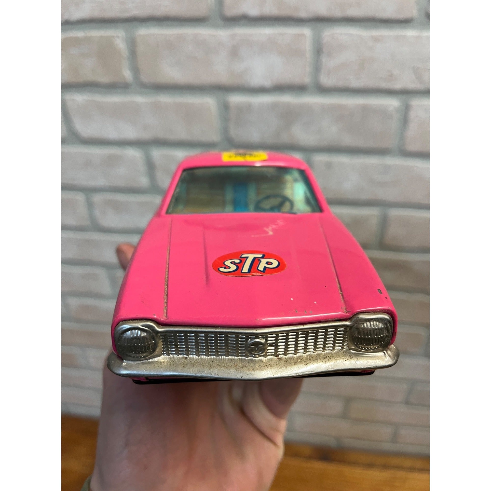 Vintage Bandai Hot Pink Ford Maverick Coupe Battery Operated Tin Toy Car