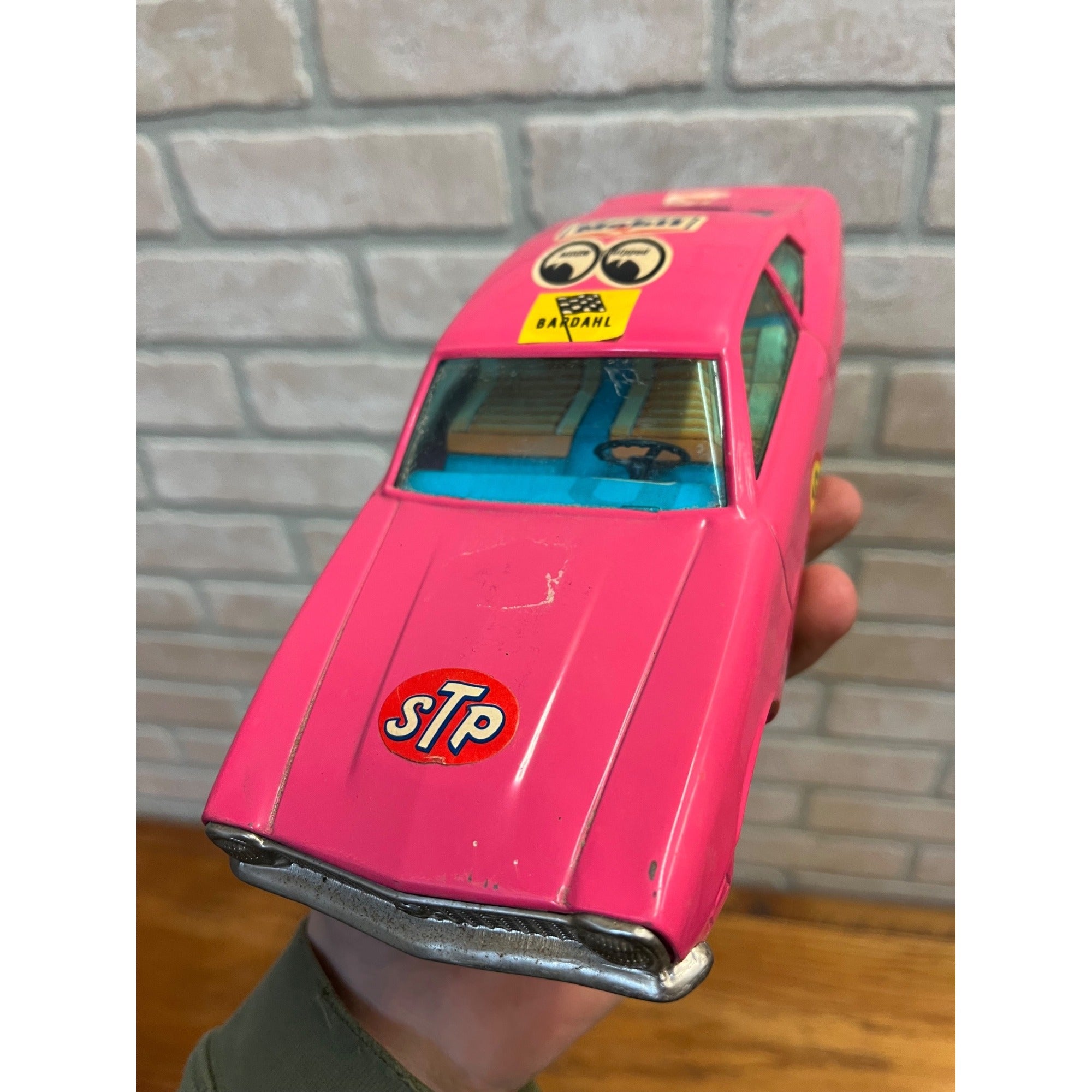 Vintage Bandai Hot Pink Ford Maverick Coupe Battery Operated Tin Toy Car