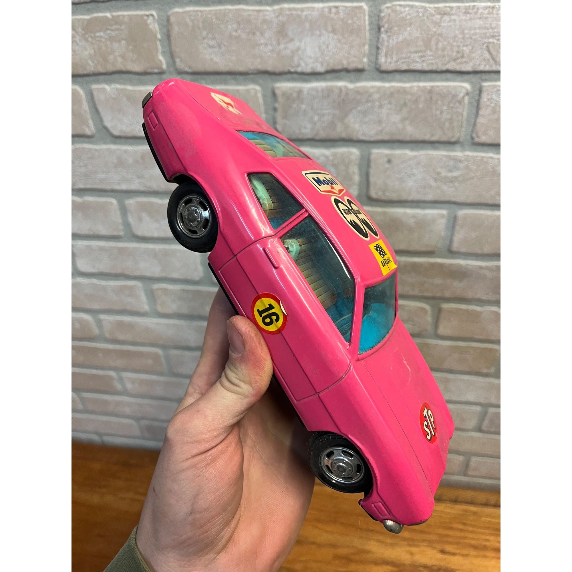 Vintage Bandai Hot Pink Ford Maverick Coupe Battery Operated Tin Toy Car