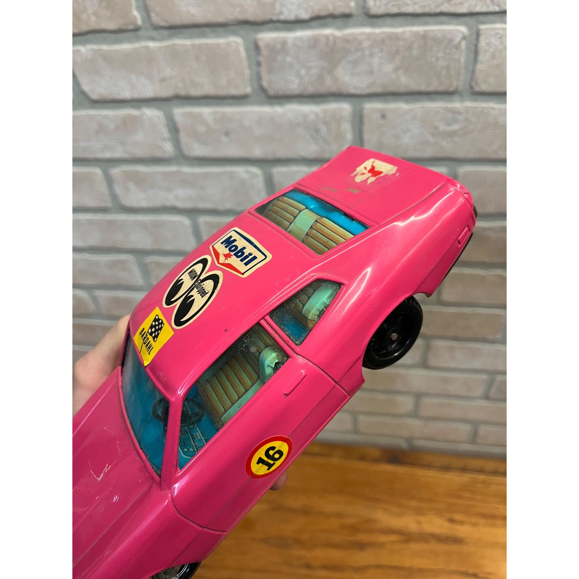 Vintage Bandai Hot Pink Ford Maverick Coupe Battery Operated Tin Toy Car