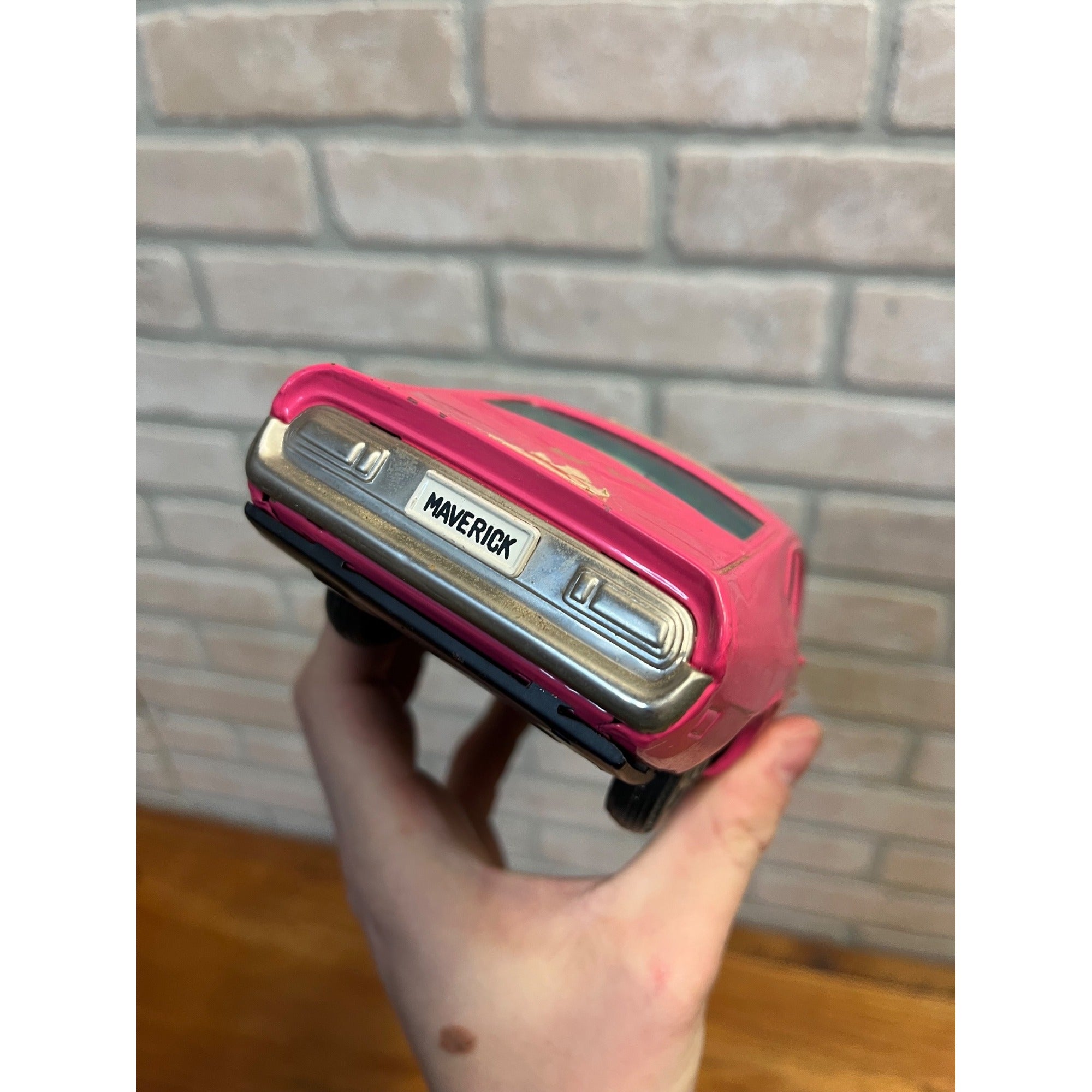 Vintage Bandai Hot Pink Ford Maverick Coupe Battery Operated Tin Toy Car
