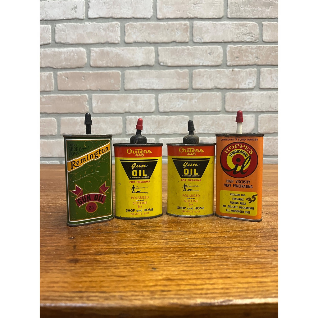 Vintage Lot (4) Gun Hand Oilers Oil Cans Remington, Hoppe's, Outers 445 Hunting