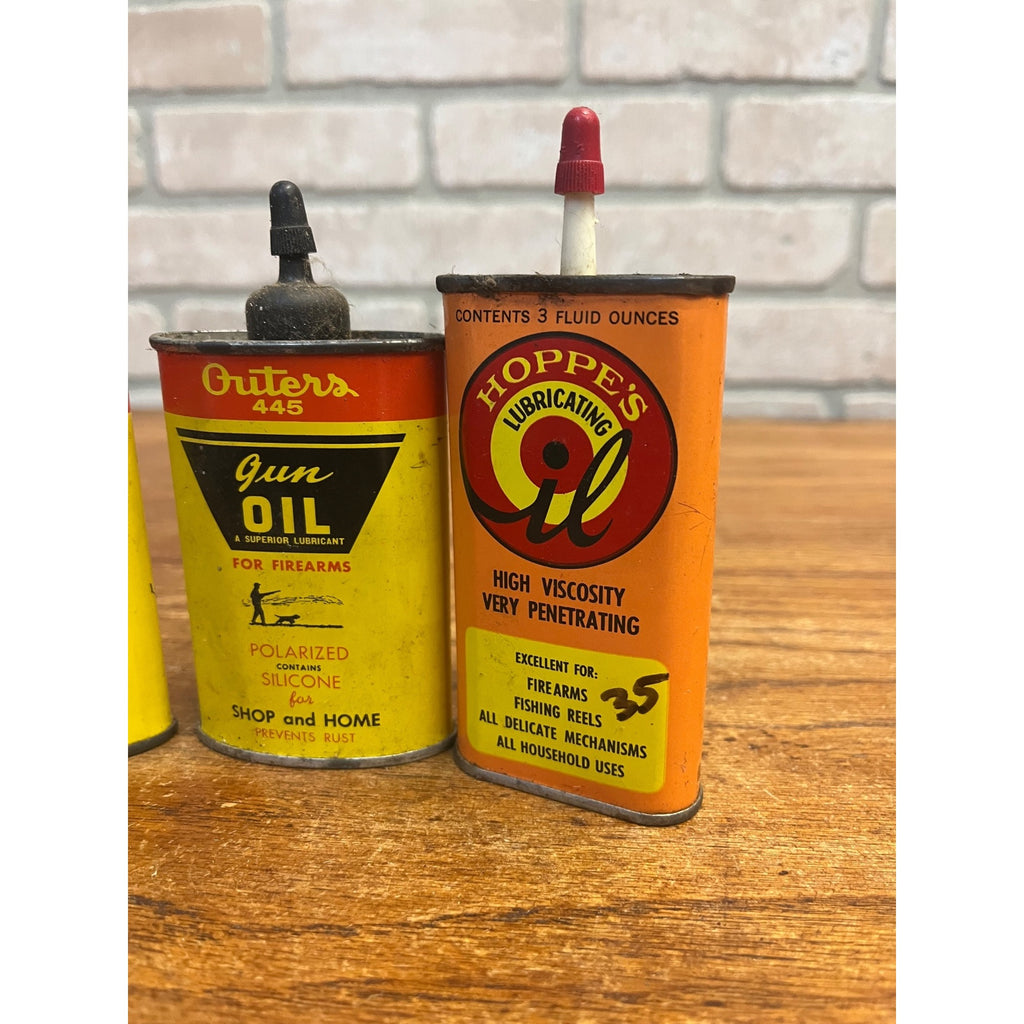 Vintage Lot (4) Gun Hand Oilers Oil Cans Remington, Hoppe's, Outers 445 Hunting