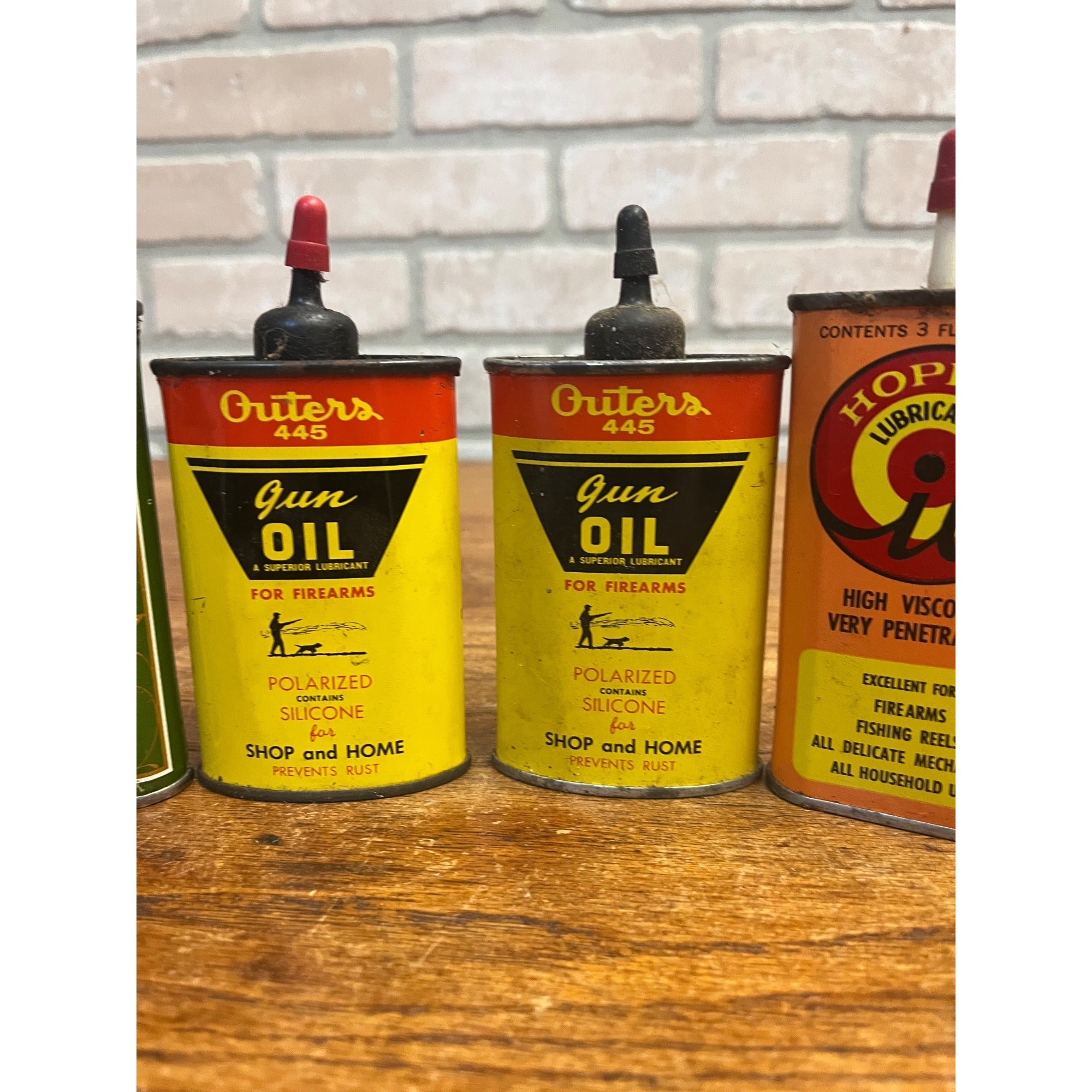 Vintage Lot (4) Gun Hand Oilers Oil Cans Remington, Hoppe's, Outers 445 Hunting