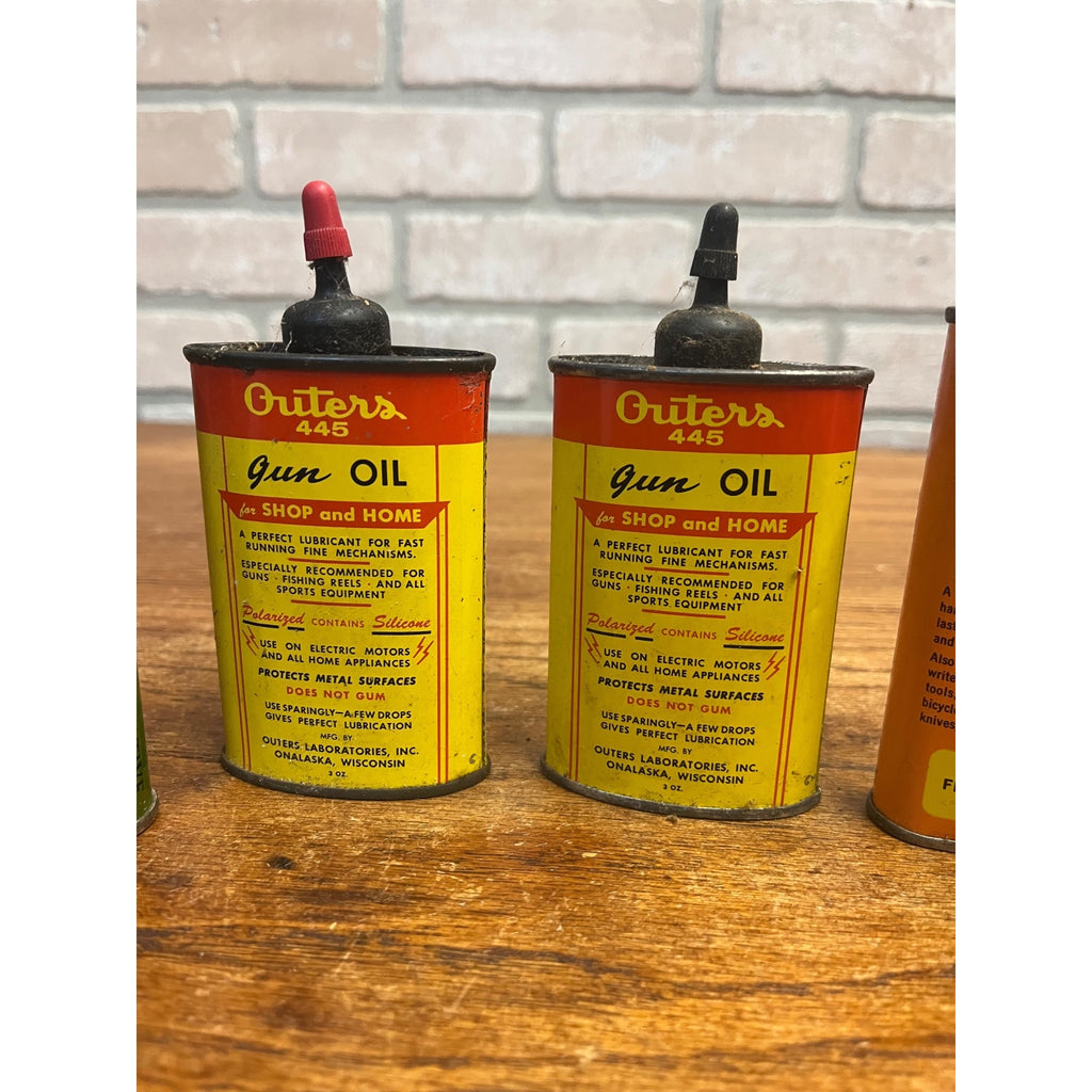 Vintage Lot (4) Gun Hand Oilers Oil Cans Remington, Hoppe's, Outers 445 Hunting