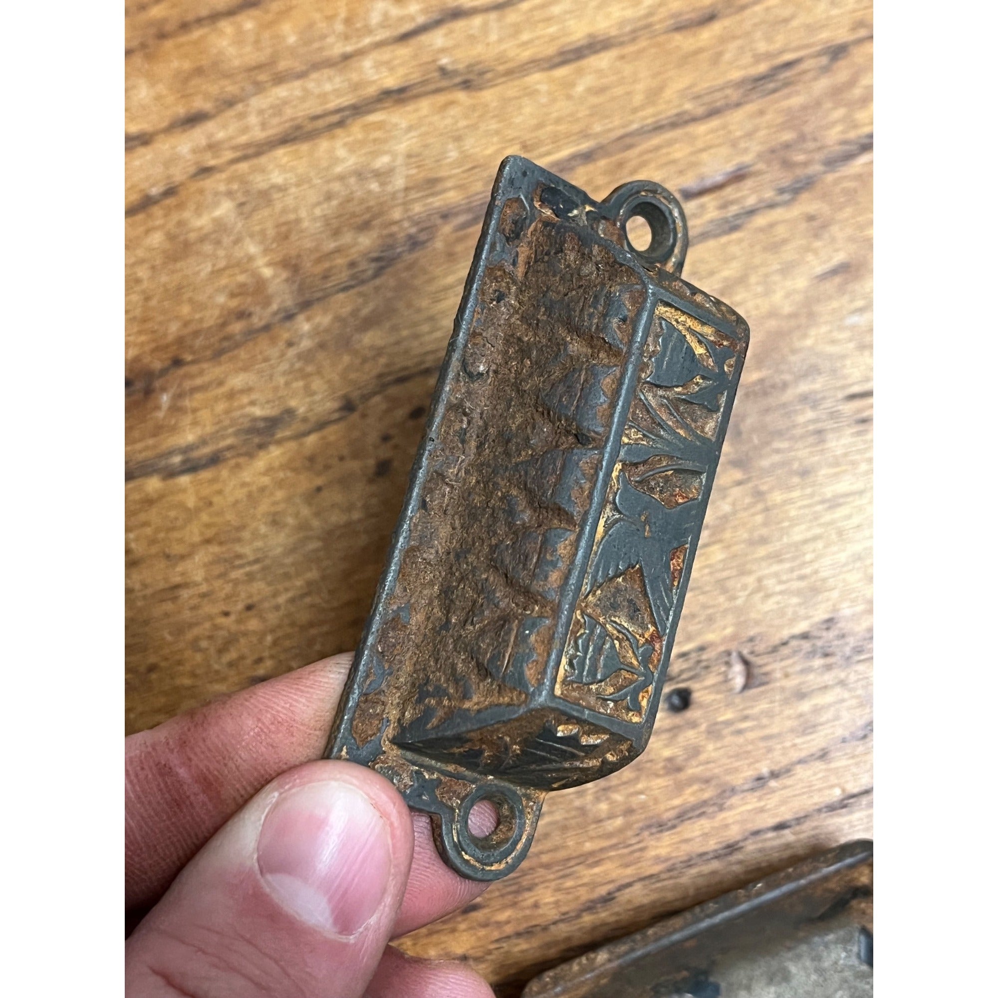 Antique Victorian Cast Iron Hummingbird Bird & Flowers Drawer Pulls Pair (2)