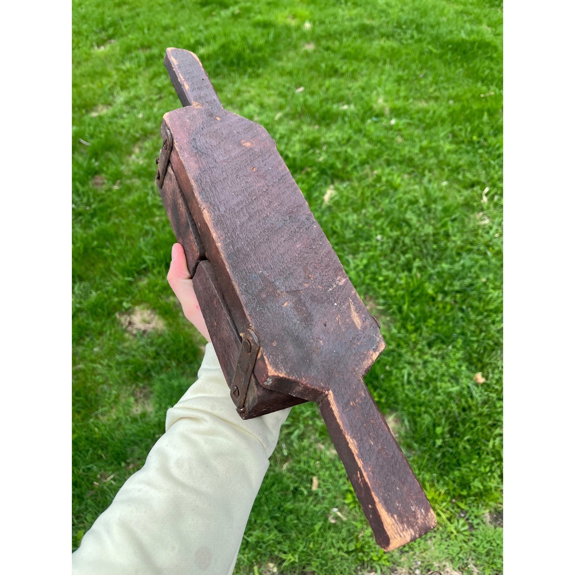 Antique Civil War Battle Rattle Folk Art Wooden Hinged Clapper Noisemaker AAFA