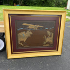 Vintage Leather Embossed "Spirit of Progress" Aviation Airplane Framed Art