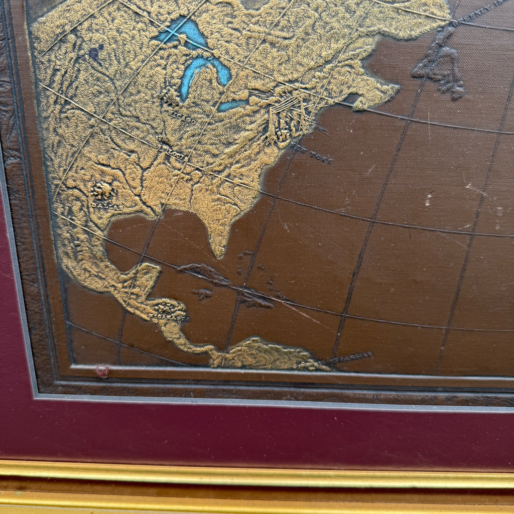 Vintage Leather Embossed "Spirit of Progress" Aviation Airplane Framed Art