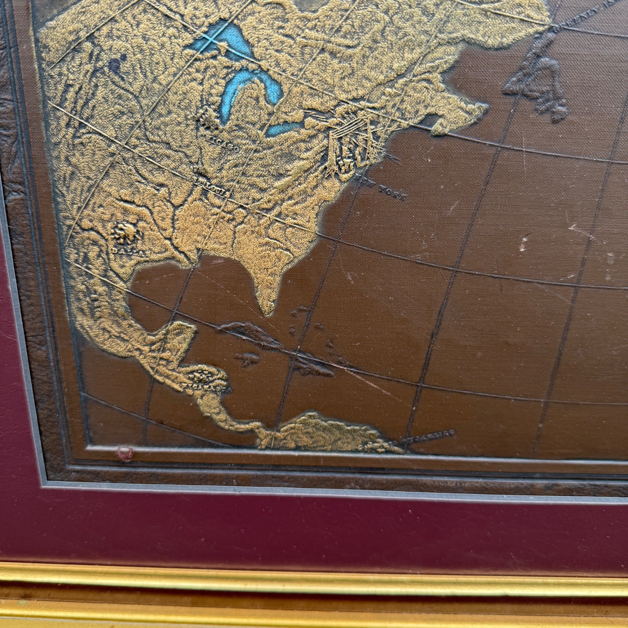 Vintage Leather Embossed "Spirit of Progress" Aviation Airplane Framed Art