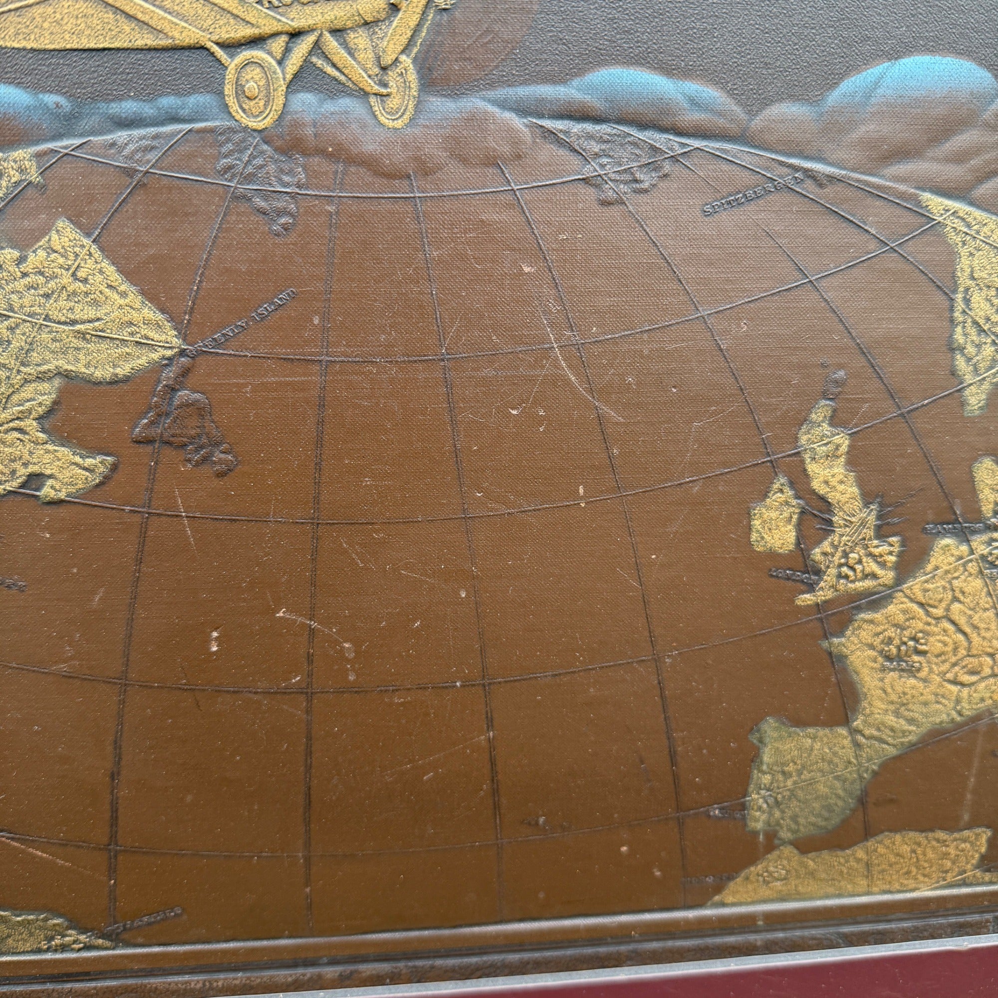 Vintage Leather Embossed "Spirit of Progress" Aviation Airplane Framed Art