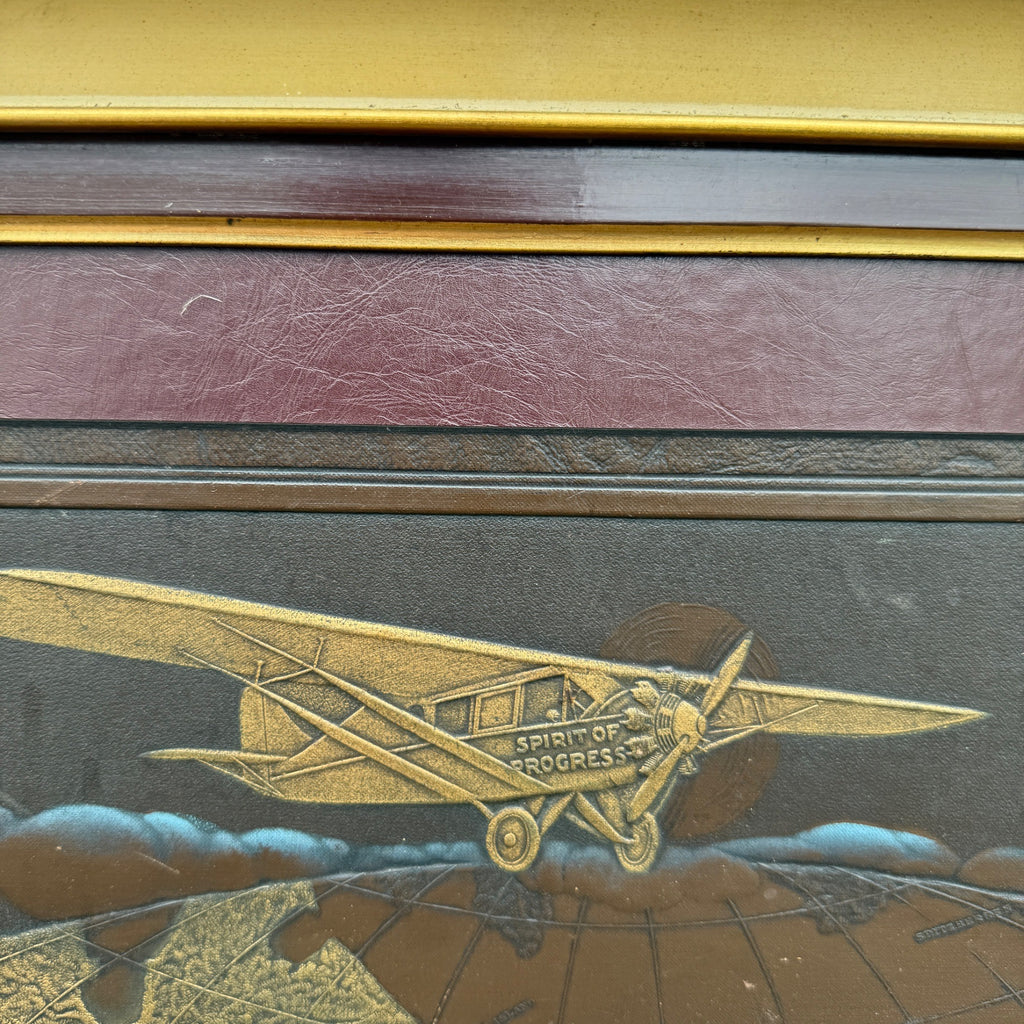 Vintage Leather Embossed "Spirit of Progress" Aviation Airplane Framed Art