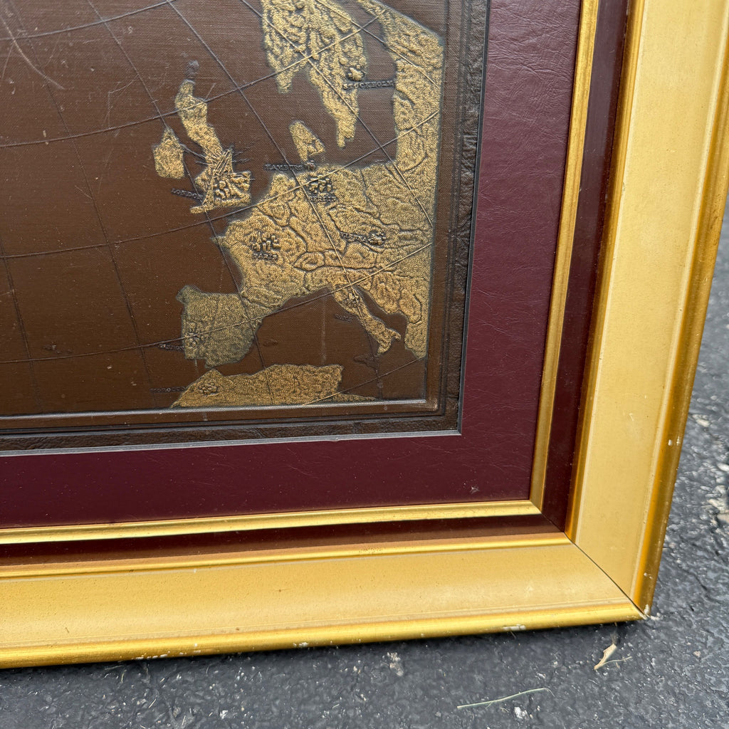 Vintage Leather Embossed "Spirit of Progress" Aviation Airplane Framed Art