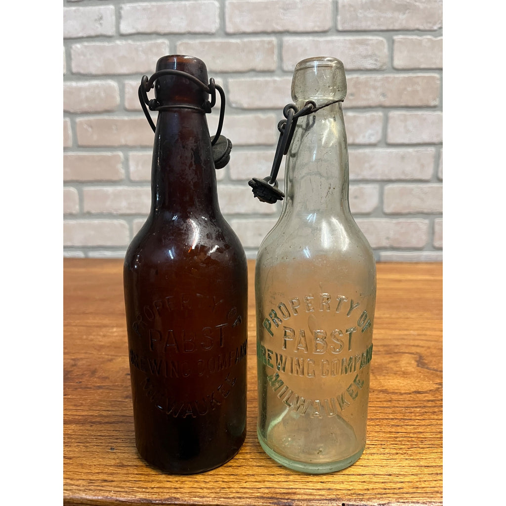 Vintage Pre-Pro Lot (2) Pabst Milwaukee Beer Blob Bottles Amber / Clear
