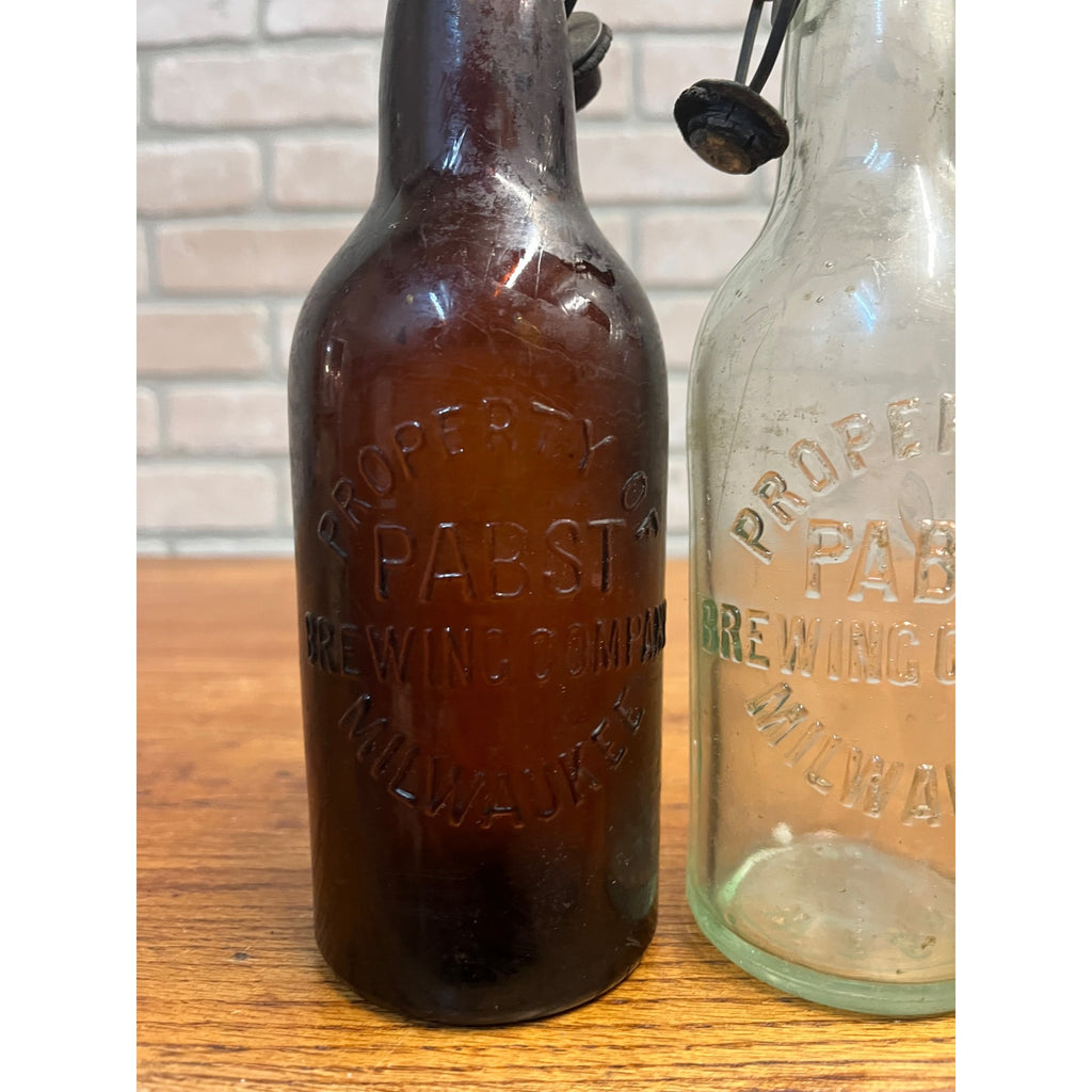 Vintage Pre-Pro Lot (2) Pabst Milwaukee Beer Blob Bottles Amber / Clear