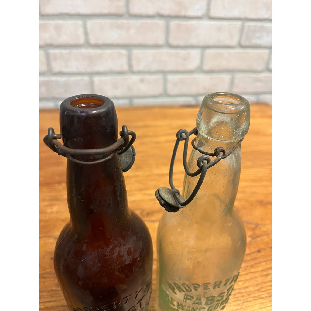 Vintage Pre-Pro Lot (2) Pabst Milwaukee Beer Blob Bottles Amber / Clear