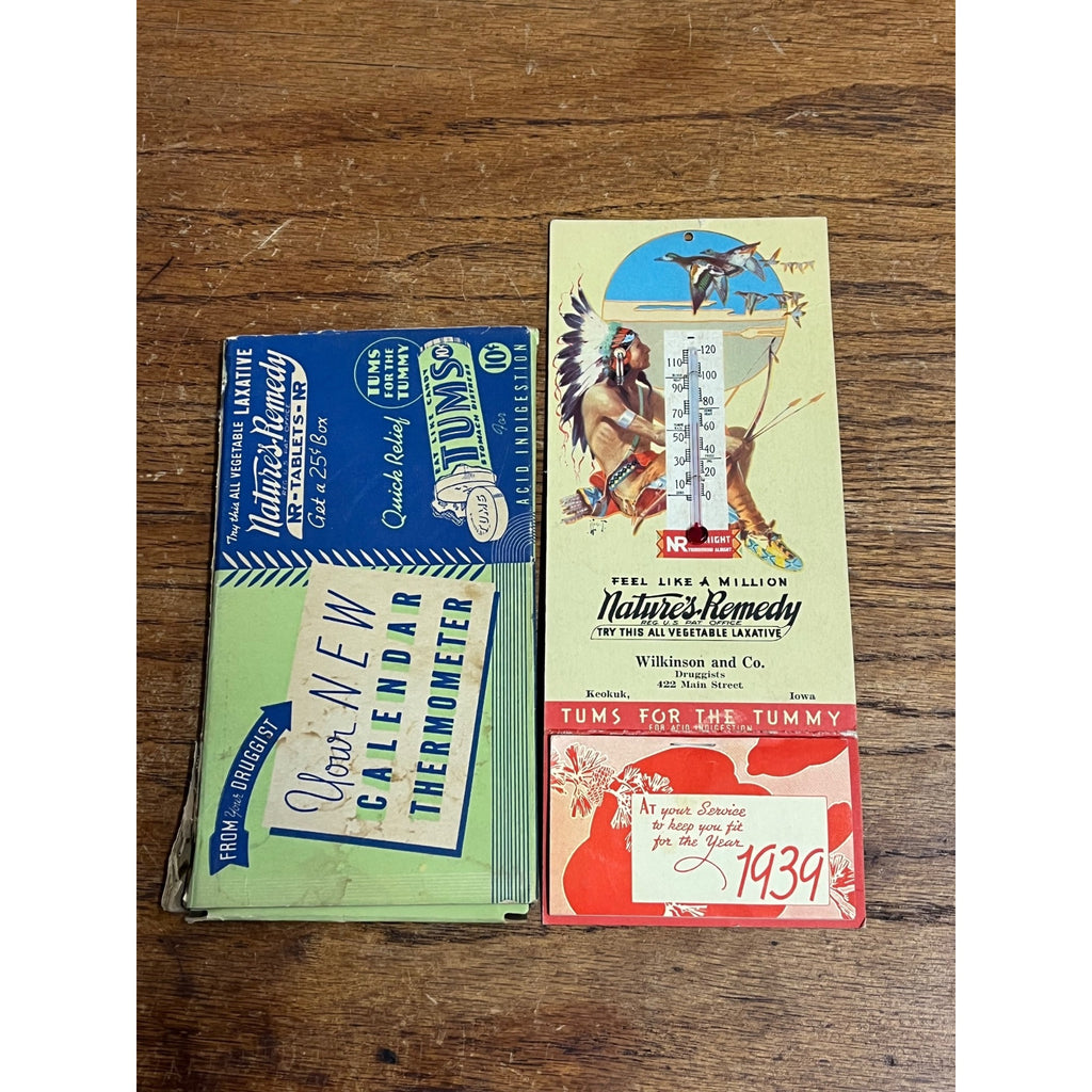 1939 Tums Natures Remedy Thermometer Drug Advertising Calendar Keokuk Iowa Sign