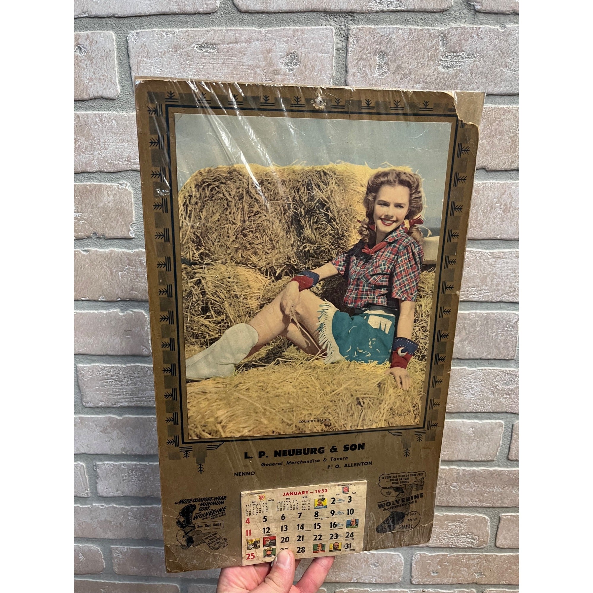 Vintage Neuburg General Store Tavern Nenno Wisconsin 1953 Adv. Calendar Sign