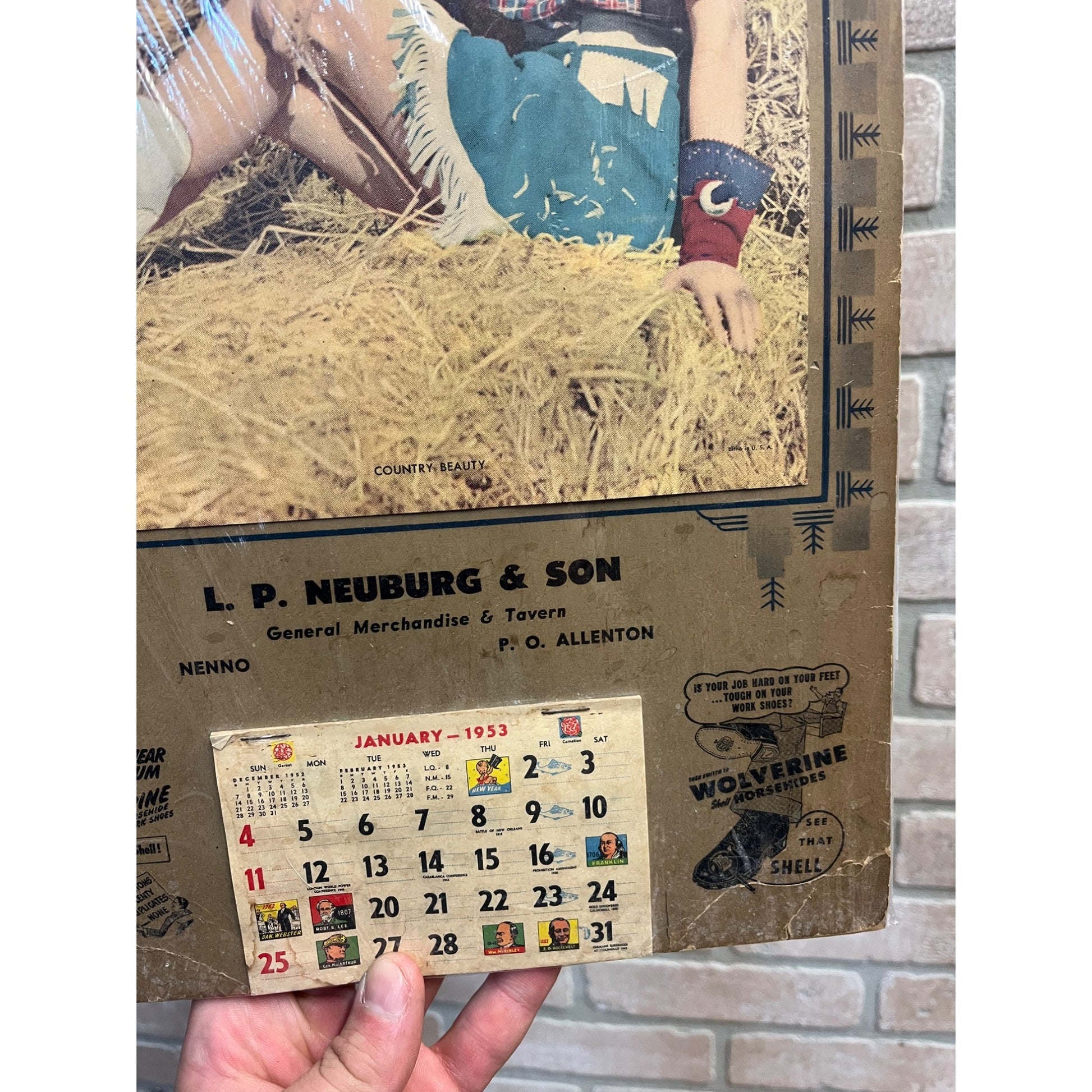 Vintage Neuburg General Store Tavern Nenno Wisconsin 1953 Adv. Calendar Sign