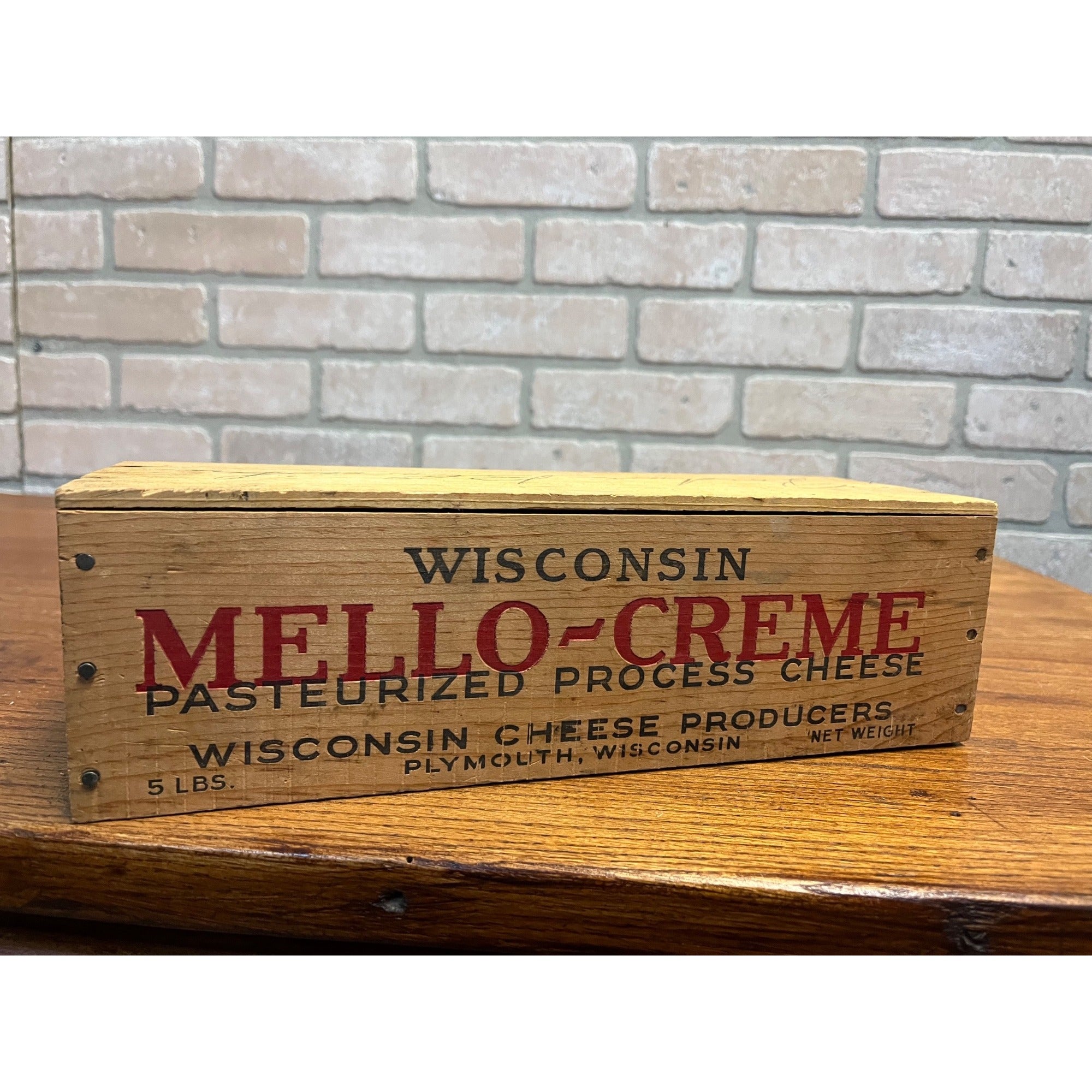 Vintage Wisconsin Cheese Products Mello-Creme 5lb Wooden Box Plymouth Wis WI