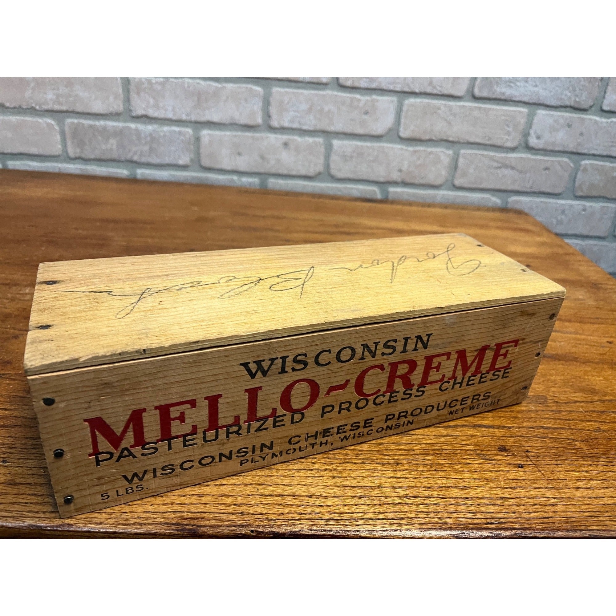Vintage Wisconsin Cheese Products Mello-Creme 5lb Wooden Box Plymouth Wis WI