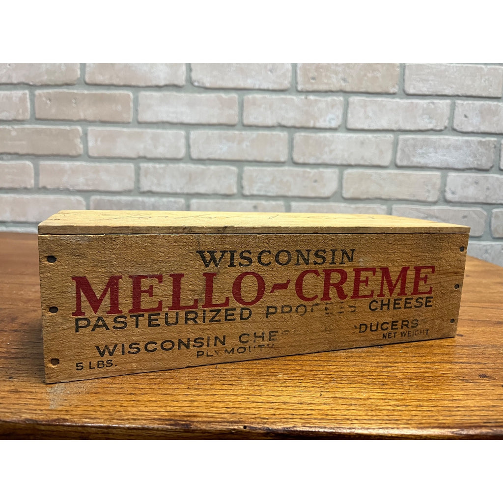 Vintage Wisconsin Cheese Products Mello-Creme 5lb Wooden Box Plymouth Wis WI