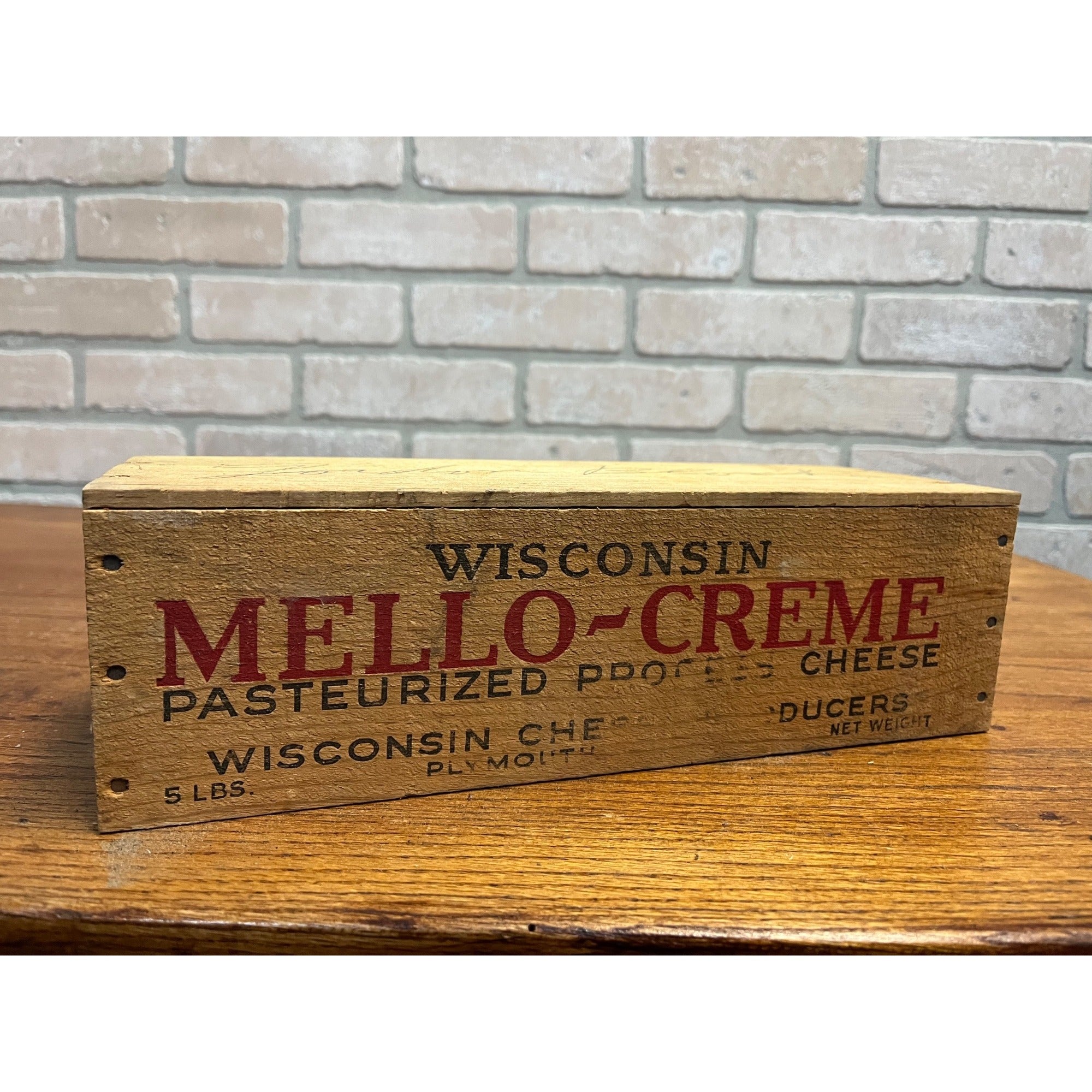 Vintage Wisconsin Cheese Products Mello-Creme 5lb Wooden Box Plymouth Wis WI