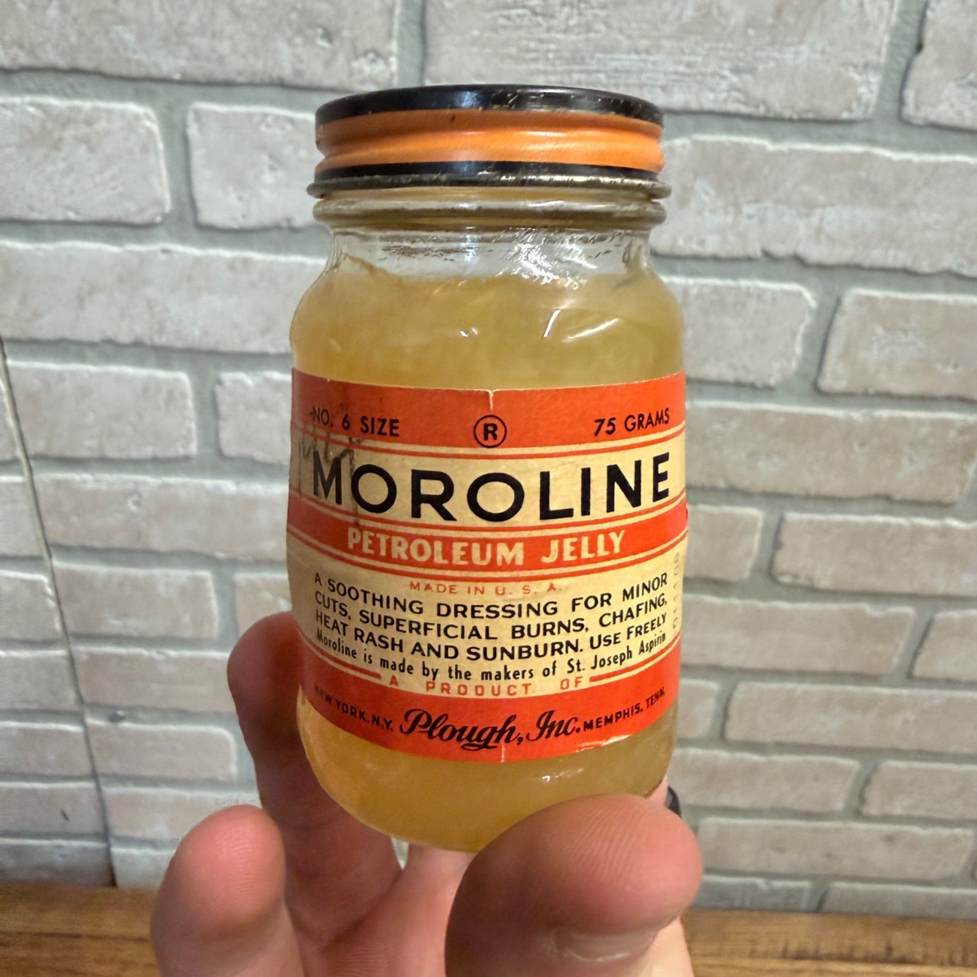 Vintage Pharmacy Drug Store Moroline Petroleum Jelly Jar No 6 Size